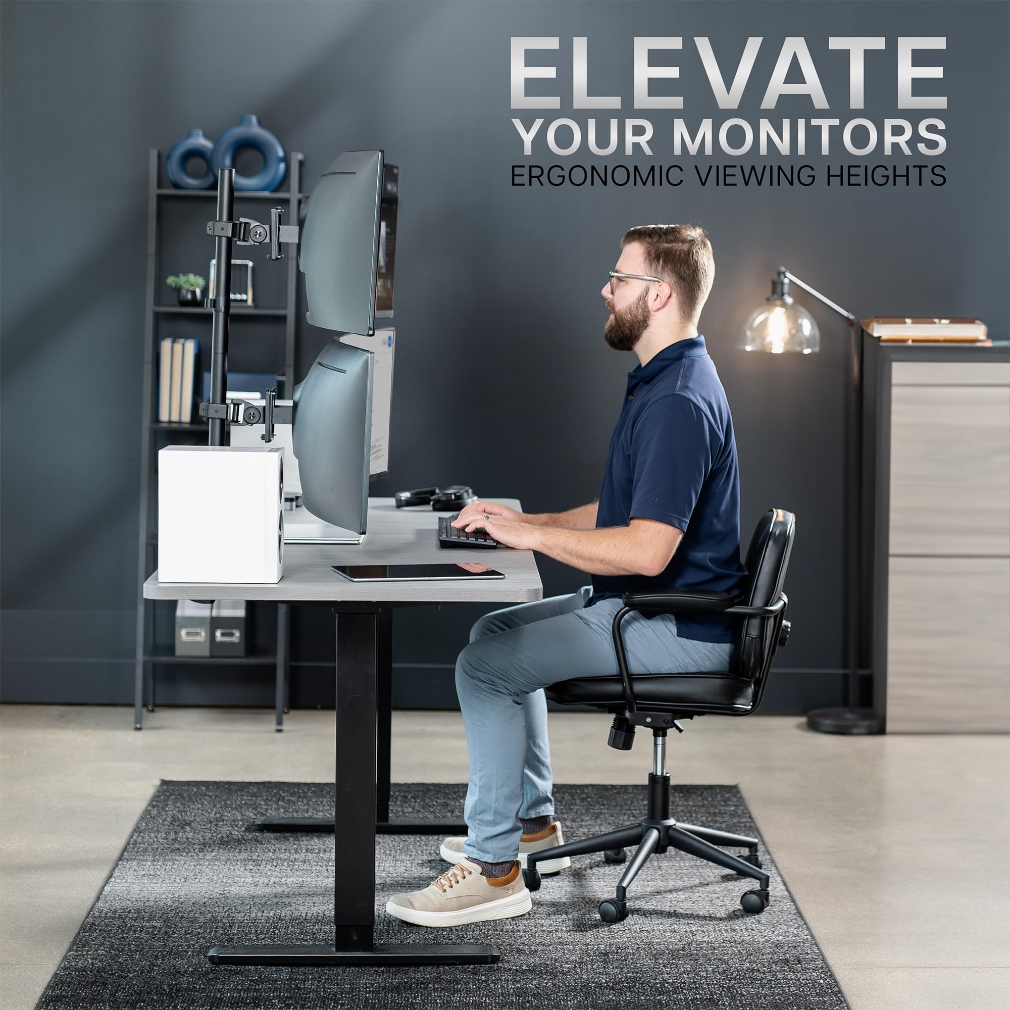 VIVO Dual Monitor Desk Mount Stand with Height Adjustment and VESA Plates for 2 LCD Ultrawide Screens up to 34 inches, Stacked Array, STAND-V002R