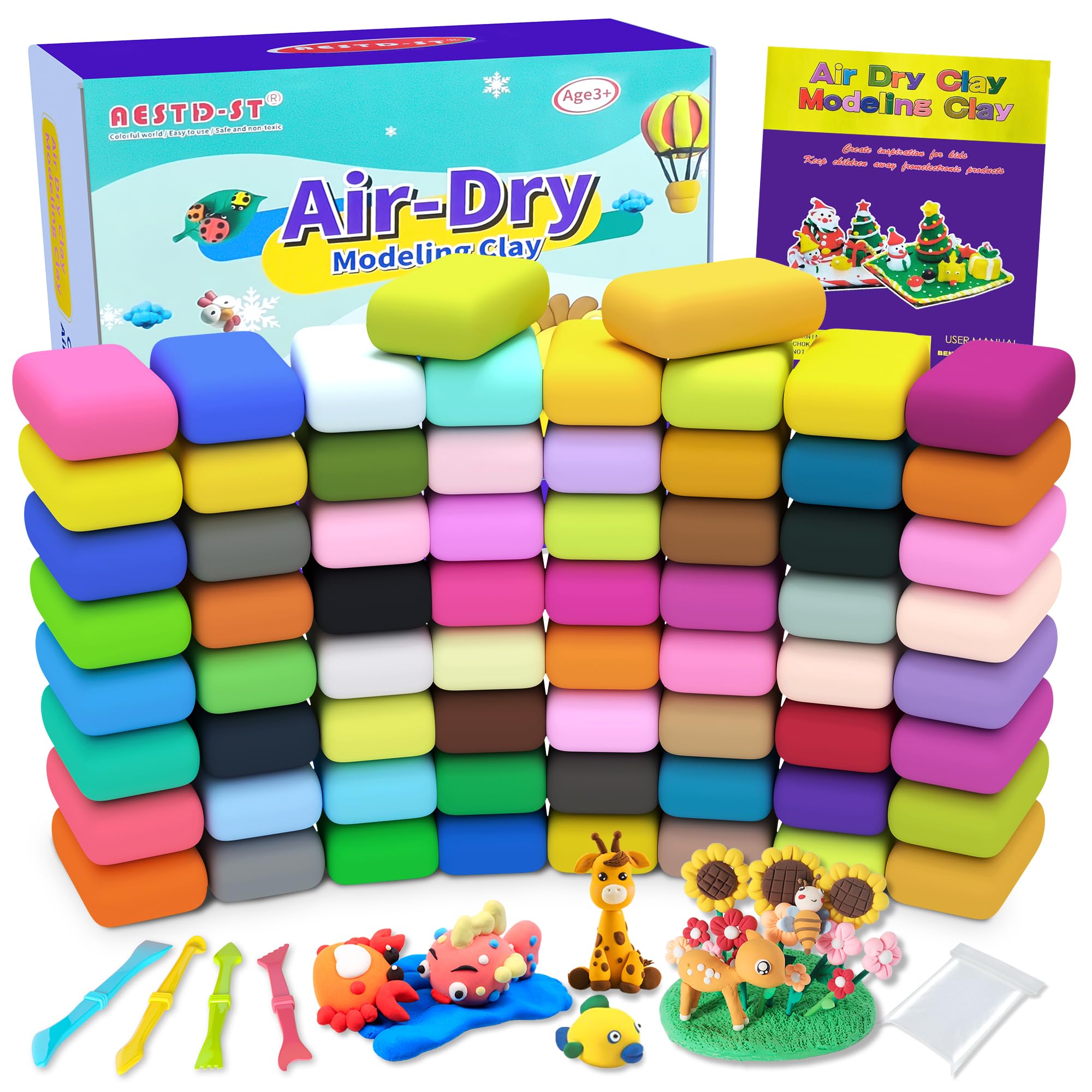 Aestd-ST Air Dry Clay 42 Colors, Modeling Clay for Kids, DIY Magic Clay, Molding Clay Kit with Sculpting Tools, Non-Sticky Soft and Super Light, Arts and Crafts Gift for Boys Girls Kids