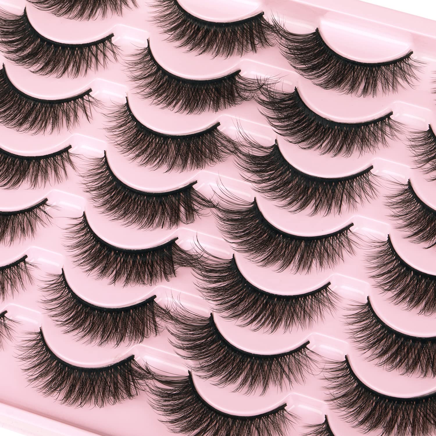 False Lashes Natural Look Wispy Eyelashes Manga Korean Spiky 16mm Short Faux Mink Eyelashes Cat Eye Natural Fake Eyelashes Strip Lashes Pack 14 Pairs