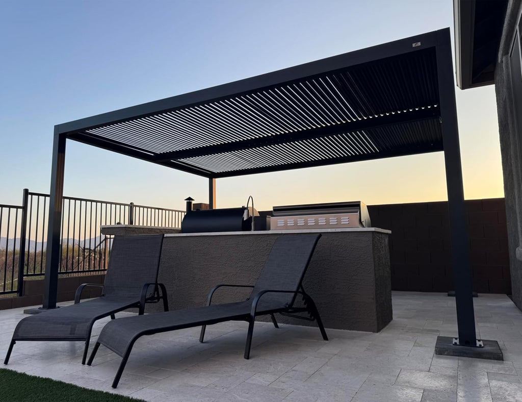 PURPLE LEAF 94AS 10'x12' Small Pergola Compact Aluminum Gazebo with Adjustable Louvered Hardtop for Patio Deck Cover Dark Gray All-Weather Outdoor