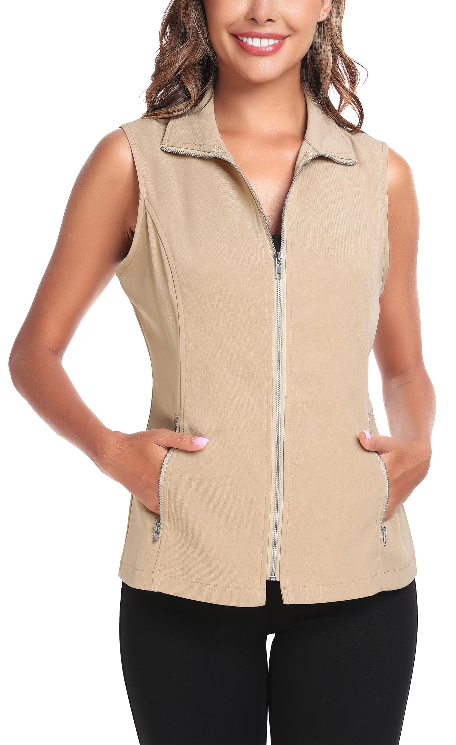 MISS MOLY Women's Lightweight Vest Casual Zip Up Utility Vest Hiking Golf Sleeveless Jackets with Pockets