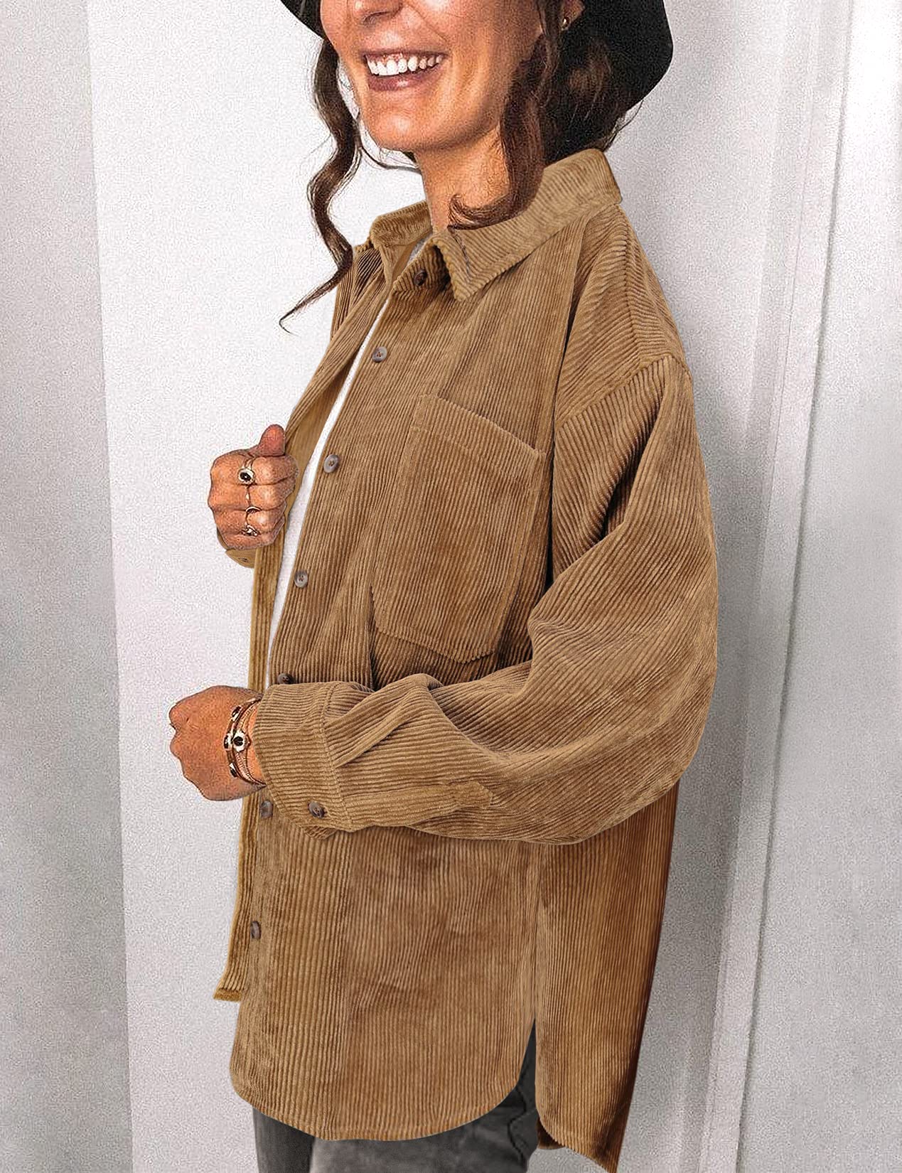Saslax Women's Corduroy Shirt Shacket Jacket