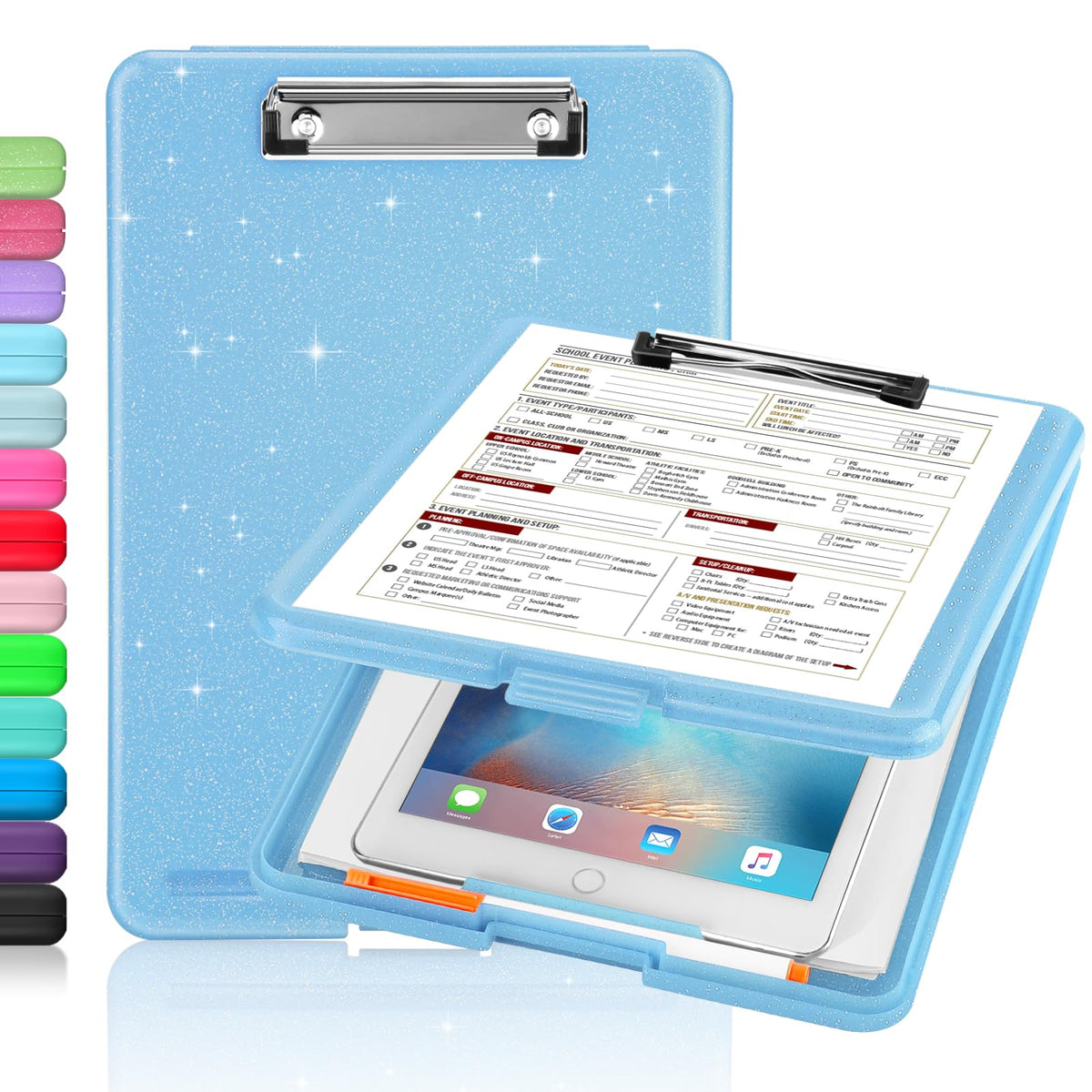 Sooez Clipboard with Storage, Plastic Storage Clipboards with Low Profile Clip, Nursing Clip Boards Foldable, Hanging Clipboard Case for Work, Teacher, Classroom Must Haves, Office School Supplies