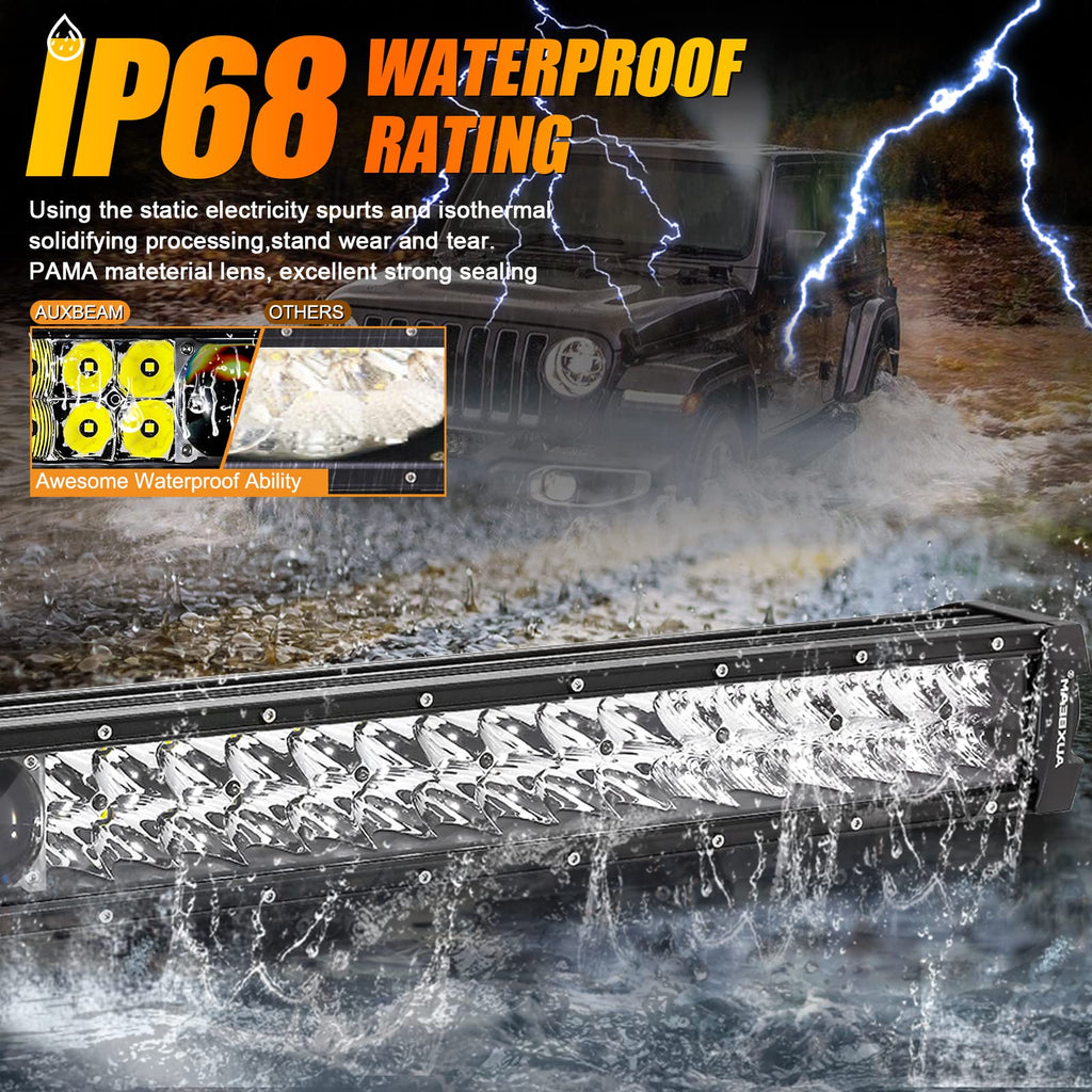 Auxbeam 12Inch Led Light Bar 100W 12000LM 5D Pro Lens Off Road Driving Light Spot Flood Combo Fog Light with 10FT Wiring Harness Kit (Professional Grade Outdoor Lighting Source P8 LED)