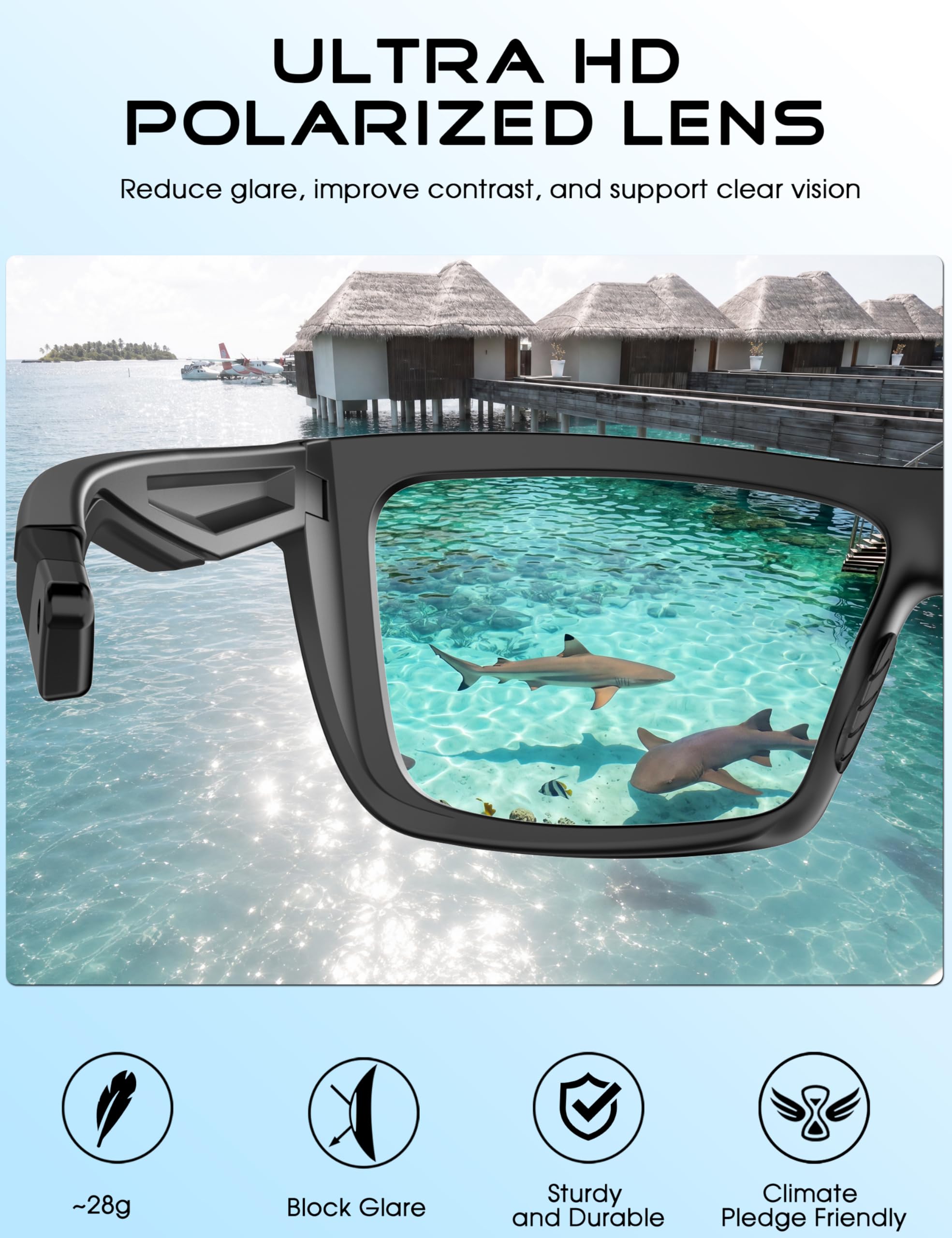 ATTCL Sports Polarized Sunglasses for Men: Secure Anti-Slip Lightweight TR90 Square Frame UV Protection for Driving Fishing