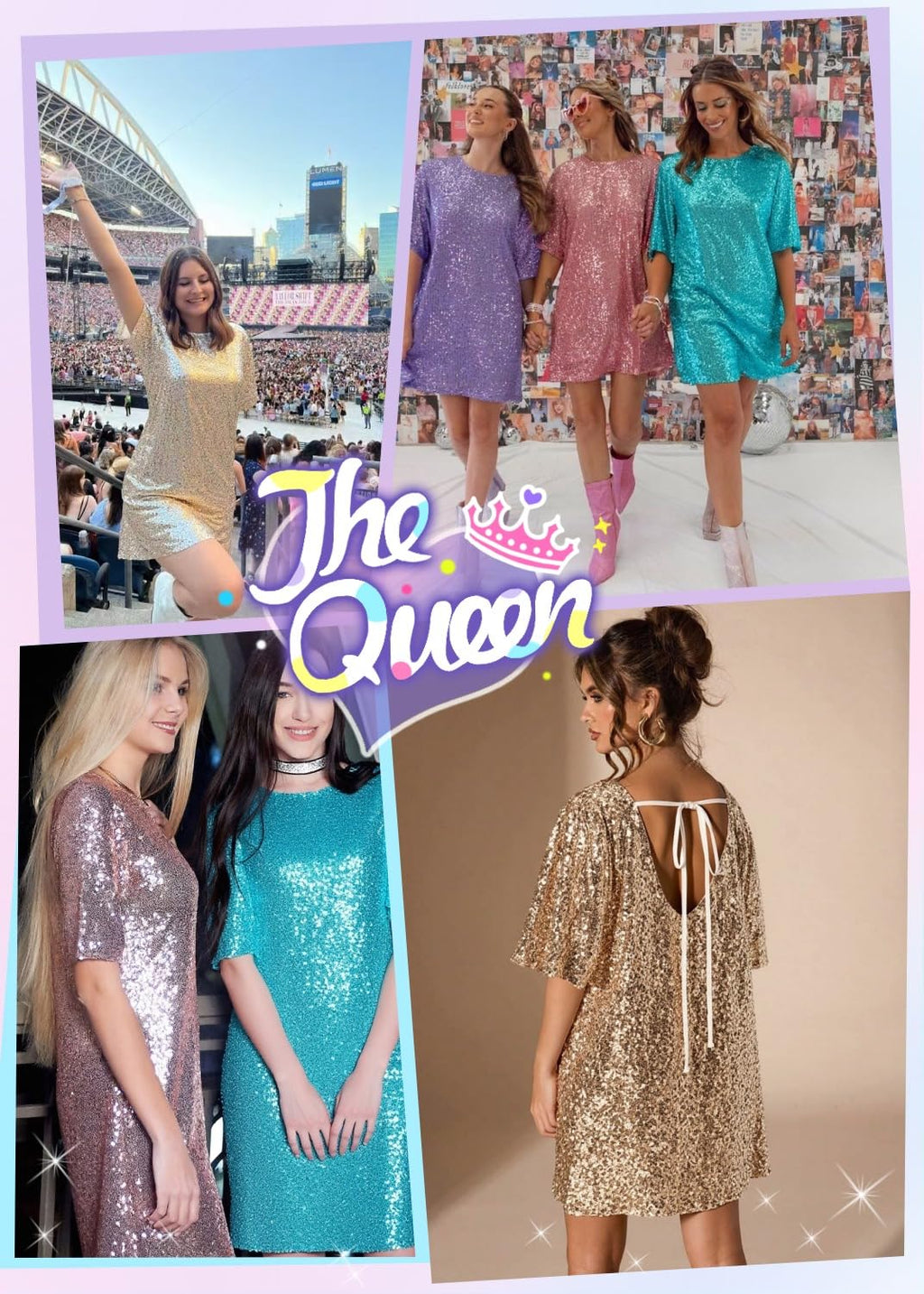 Women's Crew Neck Sequin Dress for Women Sexy V Neck Shirt Dress Sparkly Half Sleeve Loose Party Club Cocktail Dress