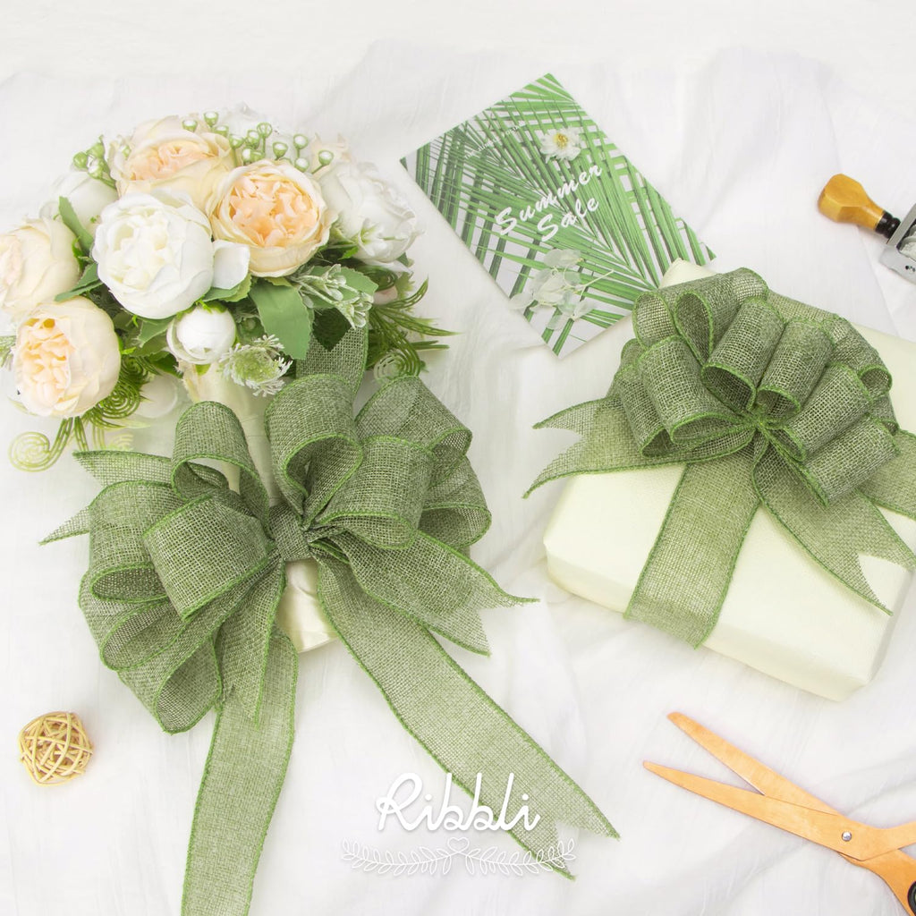 Ribbli Cinta con alambre de arpillera verde manzana, 1-1/2 pulgadas x 10 yardas, cinta con borde con alambre para lazo grande, corona, decoración de árbol, decoración al aire libre