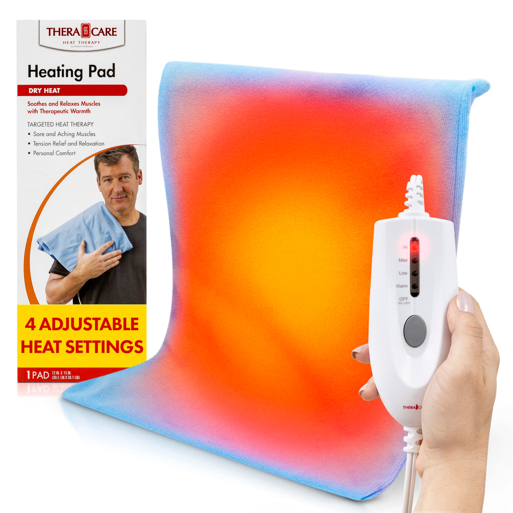 TheraCare Electric Heating Pad | Dry Heat Therapy | 4 Adjustable Heat Settings | 12" x 15" | Comfortable, Soft & Durable