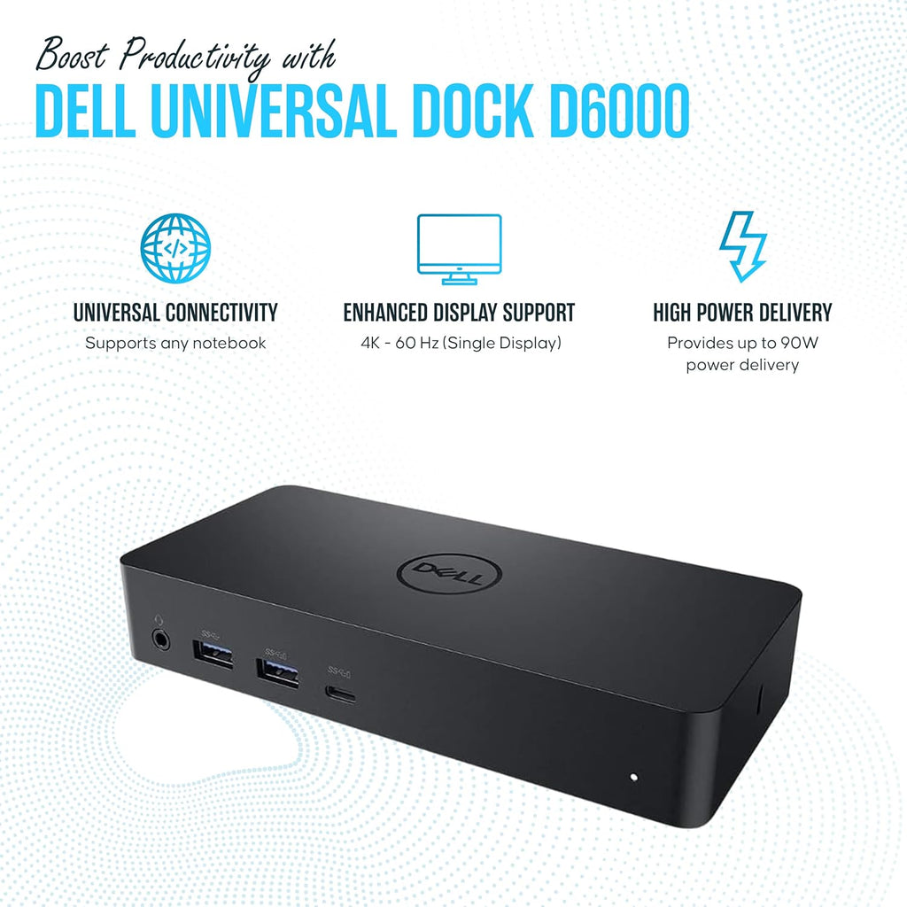 D6000 Dell Docking Station Dual Monitor with USB 3.0 & USB C - Universal Dock with 130W & HDMI Cable (Renewed)