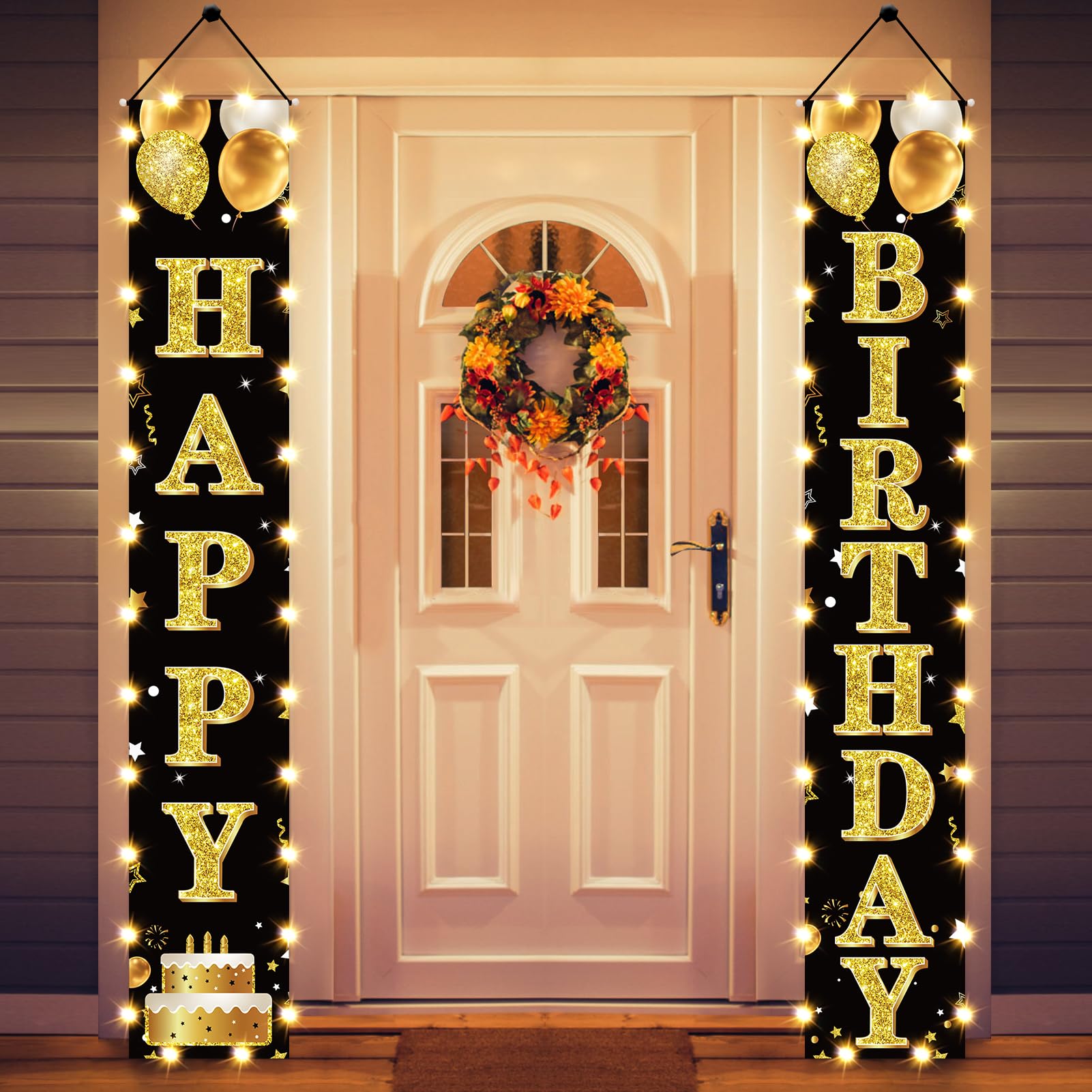 18th Birthday Party Banner Lighted Decorations for Men and Women - Black Gold Vintage 2008 18th Birthday Door Banners with LED Light, Eighteen Years Birthday Party Supplies for Indoor Outdoor Decor