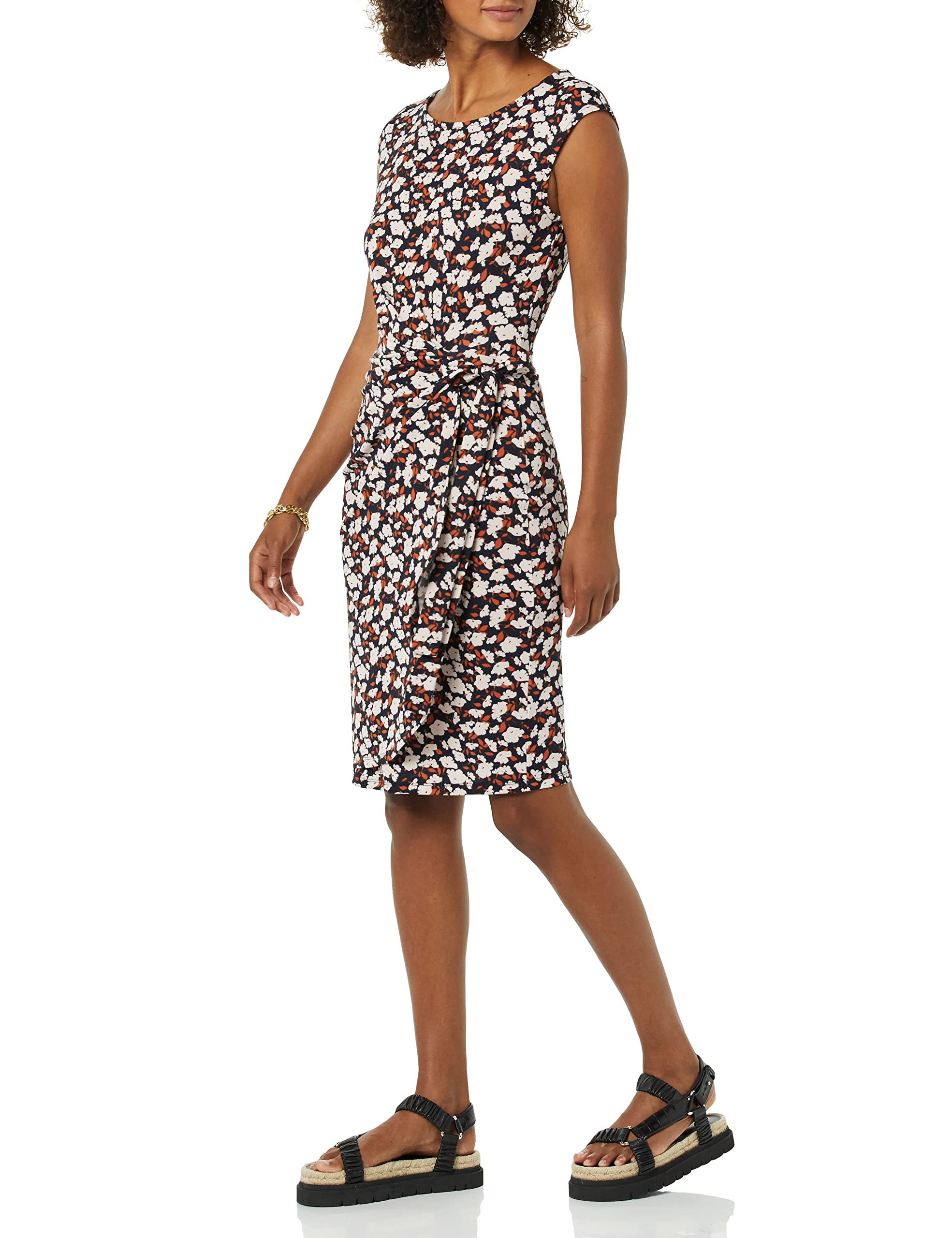 Amazon Essentials Women's Cap Sleeve Boat-Neck Faux Wrap Dress