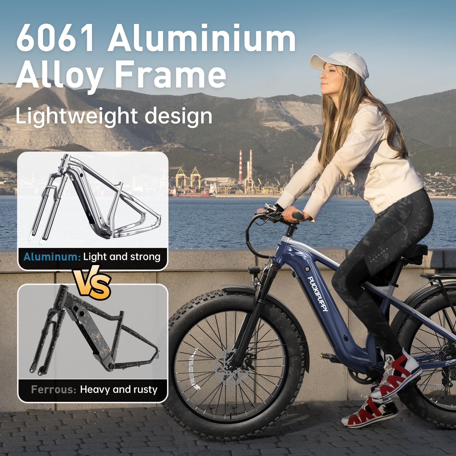 PUCKIPUPPY Electric Bike for Adults with 960W(Peak), 26" Fat Tire Electric Mountain Bike, 48V 15AH Removable Battery Ebike, 28MPH Aluminum Frame E Bike with Rear Storage Shelf