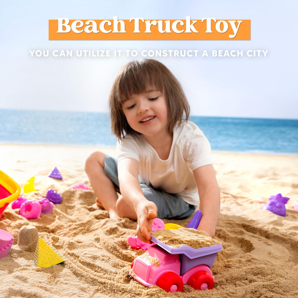 Sloosh Beach Sand Toys Set - Dump Truck Car Toy with Sand Molds for Toddlers Outdoor Play, Collapsible Foldable Buckets Mesh Bag Shovels Castle Animal Mold Sets, Kids Ages Sandbox Toys (Animals)