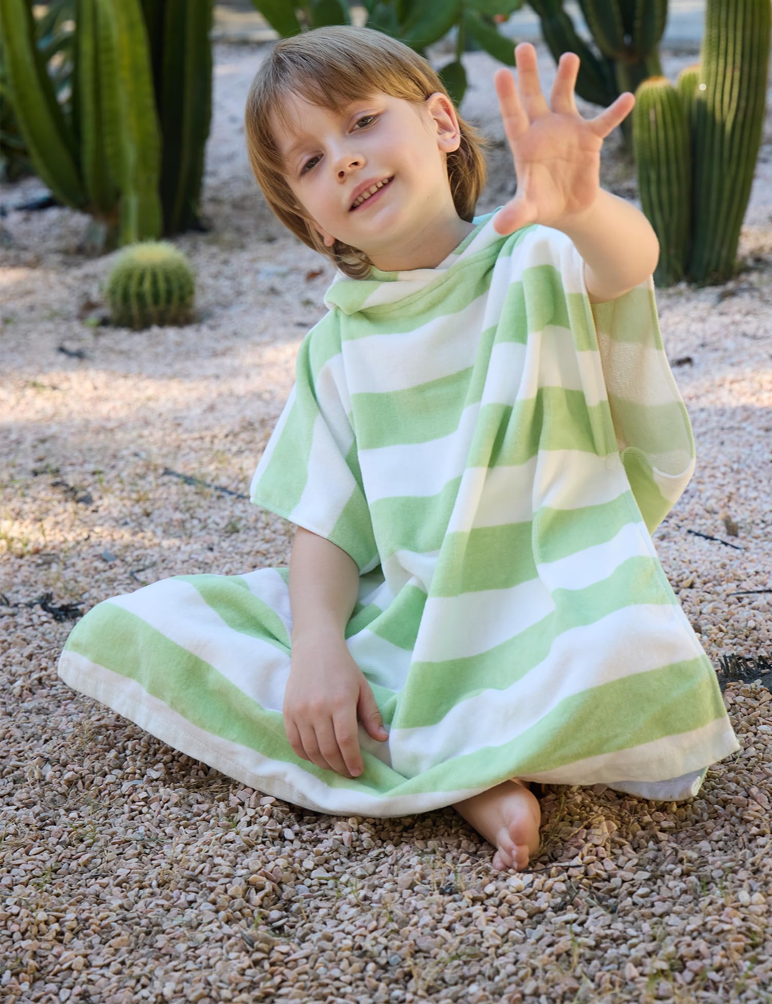 TBEZY Toddler Bath Towel Poncho Thick Cotton Striped Beach Towels for Kids Gifts, Blue, 5-10 Years