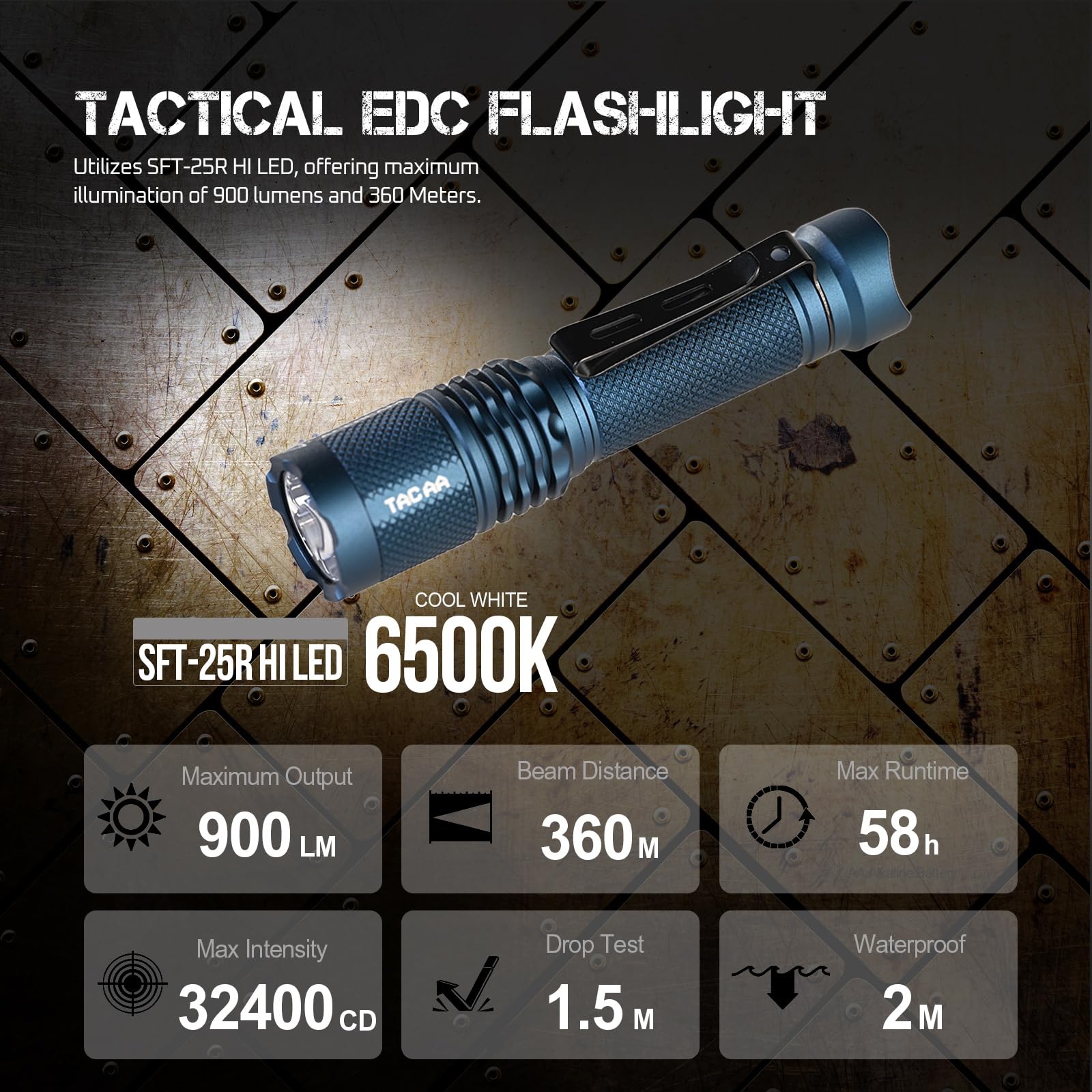 ACEBEAM TAC AA 2.0 Longest-Range AA Flashlight 360 Meters, 900 High Lumens Tactical EDC Flashlight Rechargeable, 6 Modes Pocket LED Flashlight, Super Bright Small Mini Flashlight, Red Color