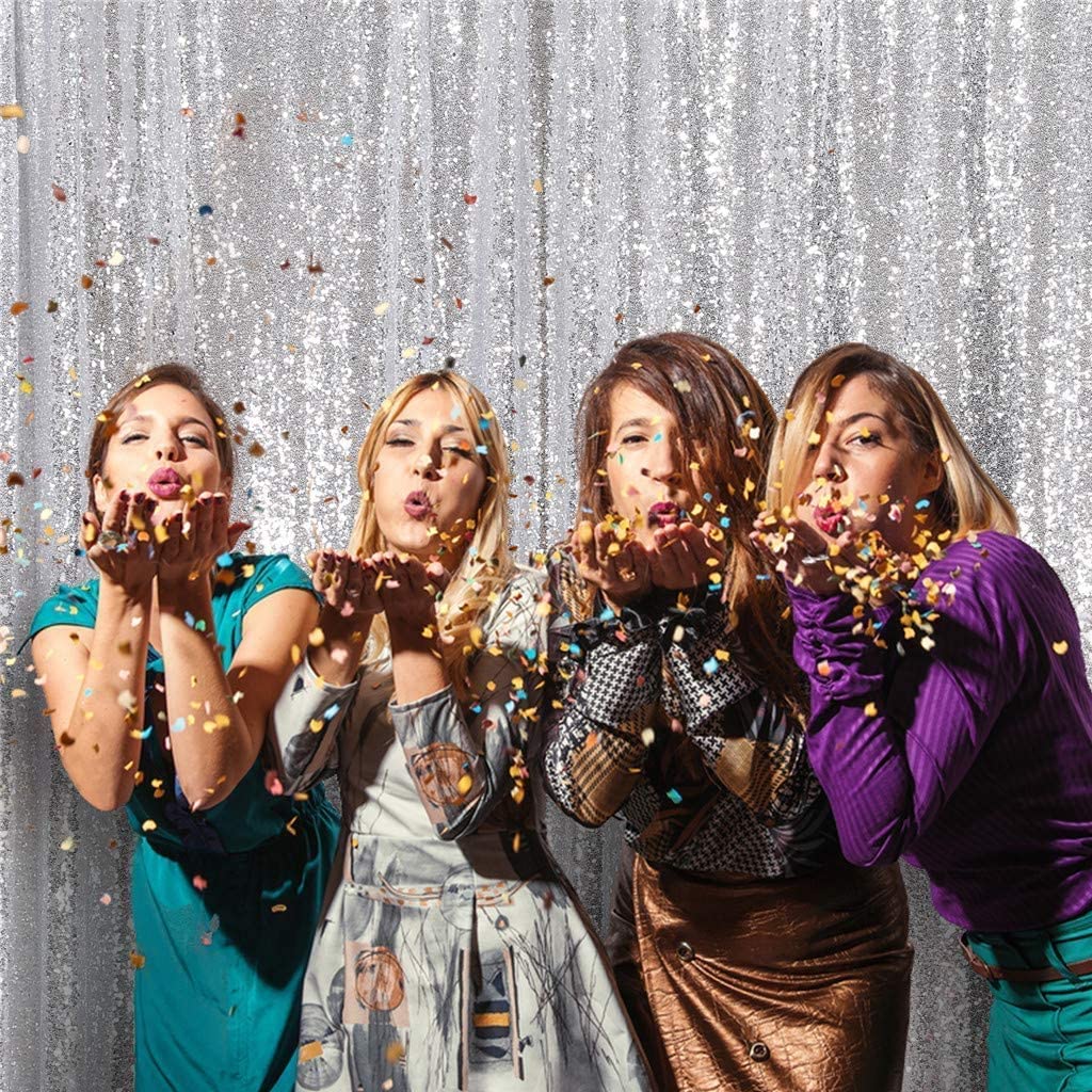 Poise3EHome Baby Blue Sequin Backdrop Curtain, 2 Panels 2Ft x 8Ft Glitter Photography Background for Party Baby Shower Wedding Birthday Christmas Thanksgiving Halloween Decoration