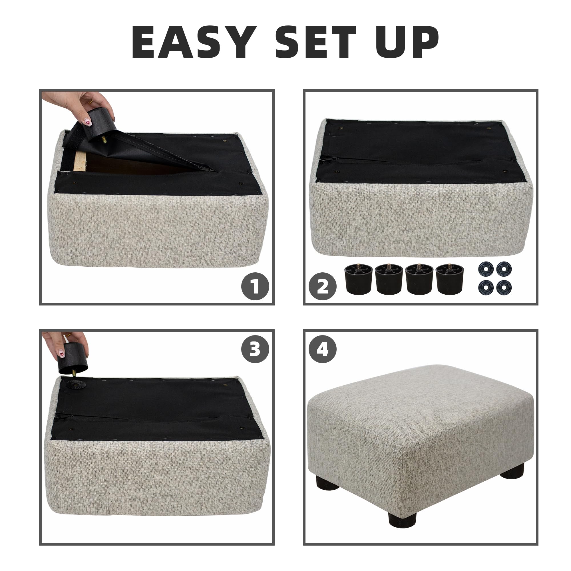 CAROLMADE Small Foot Stool Ottoman Footstool with Legs Under Desk Footrest for Living Room Bedroom and Office, Black