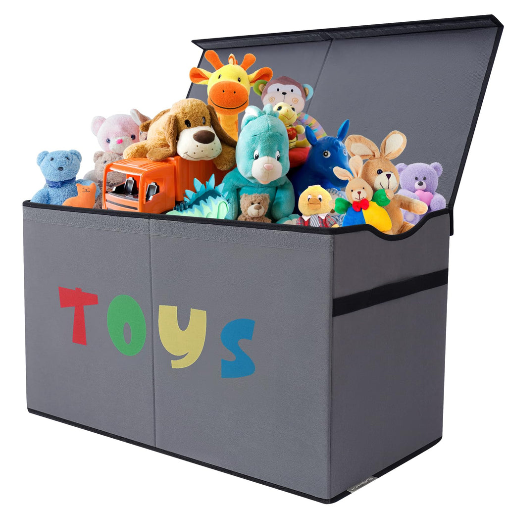 YOLOXO Toy Box Chest, Collapsible Sturdy Storage Bins with Lids, Extra Large Kids Toy Storage Organizer Boxes Bins Baskets for Kids, Boys, Girls, Nursery Room, Playroom, Closet (BLACK)