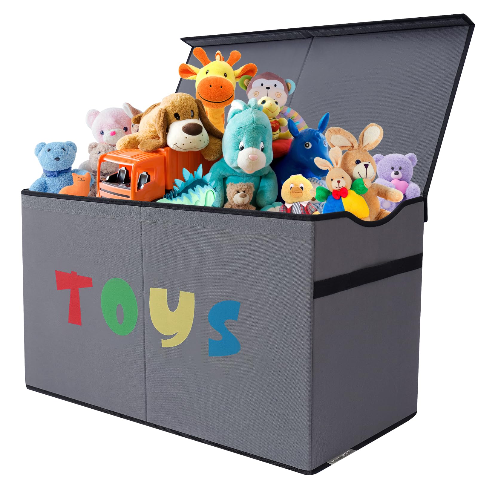 YOLOXO Toy Box Chest, Collapsible Sturdy Storage Bins with Lids, Extra Large Kids Toy Storage Organizer Boxes Bins Baskets for Kids, Boys, Girls, Nursery Room, Playroom, Closet (BLACK)
