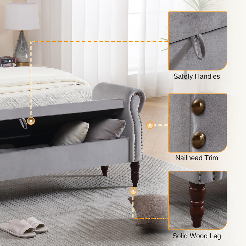 Storage Bench for Bedroom, 67" End of Bed Bench King Size, Velvet Bedroom Bench with Storage, Upholstered Tufted Storage Ottoman Benches with Arms for Bedroom, Entryway, Living Room, Beige