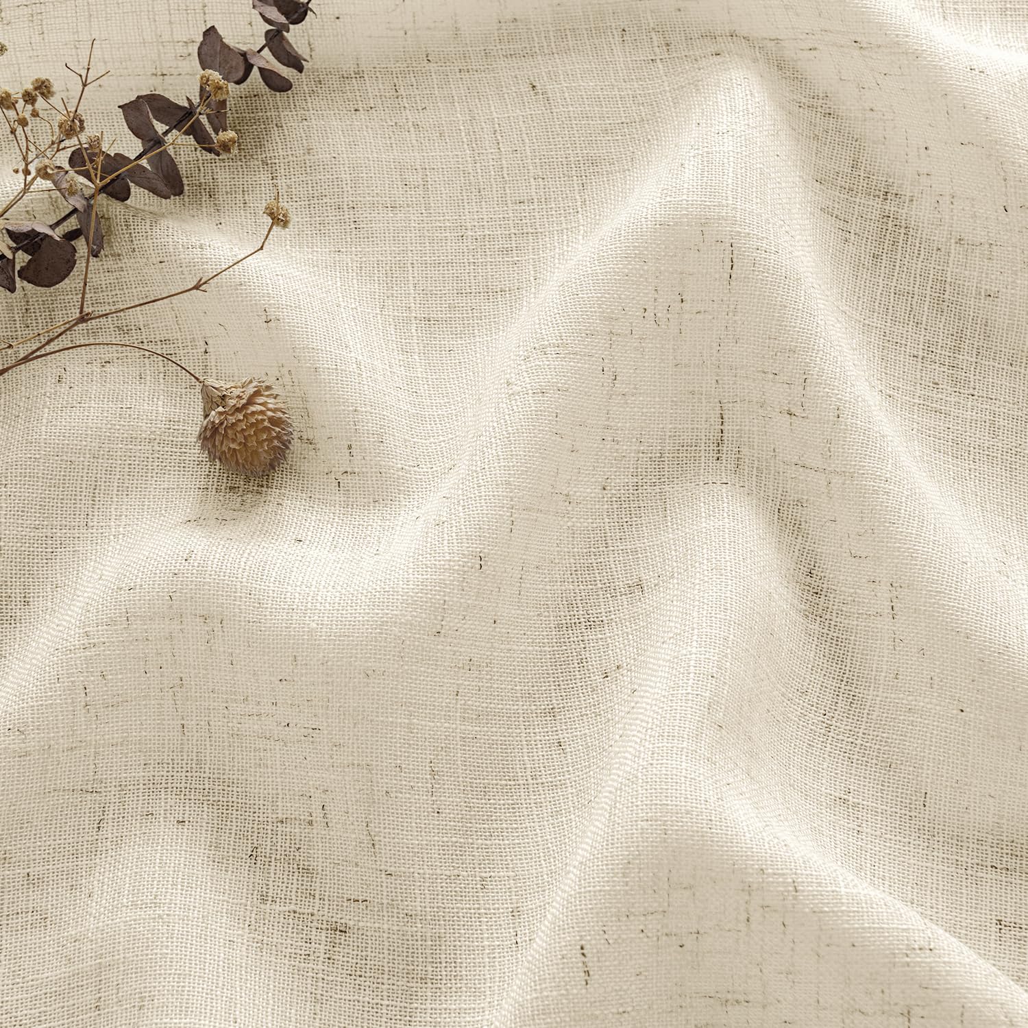 MIULEE Pinch Pleated Linen Curtains 84 Inches Long 2 Panels for Bedroom Living Room, Soft Thick Linen Textured Window Drapes Back Tab Hooks Semi Sheer Light Filtering Farmhouse，Beige
