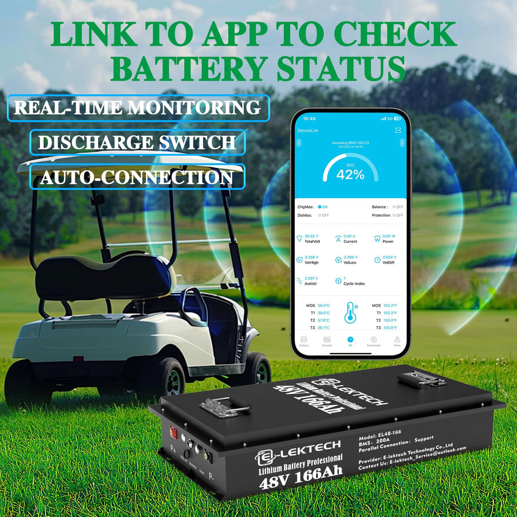 36V 100Ah LiFePO4 Lithium Golf Cart Battery with Charger, Built-in Smart 200A BMS, with Touch Monitor, Perfect for Golf Carts, Off-grid