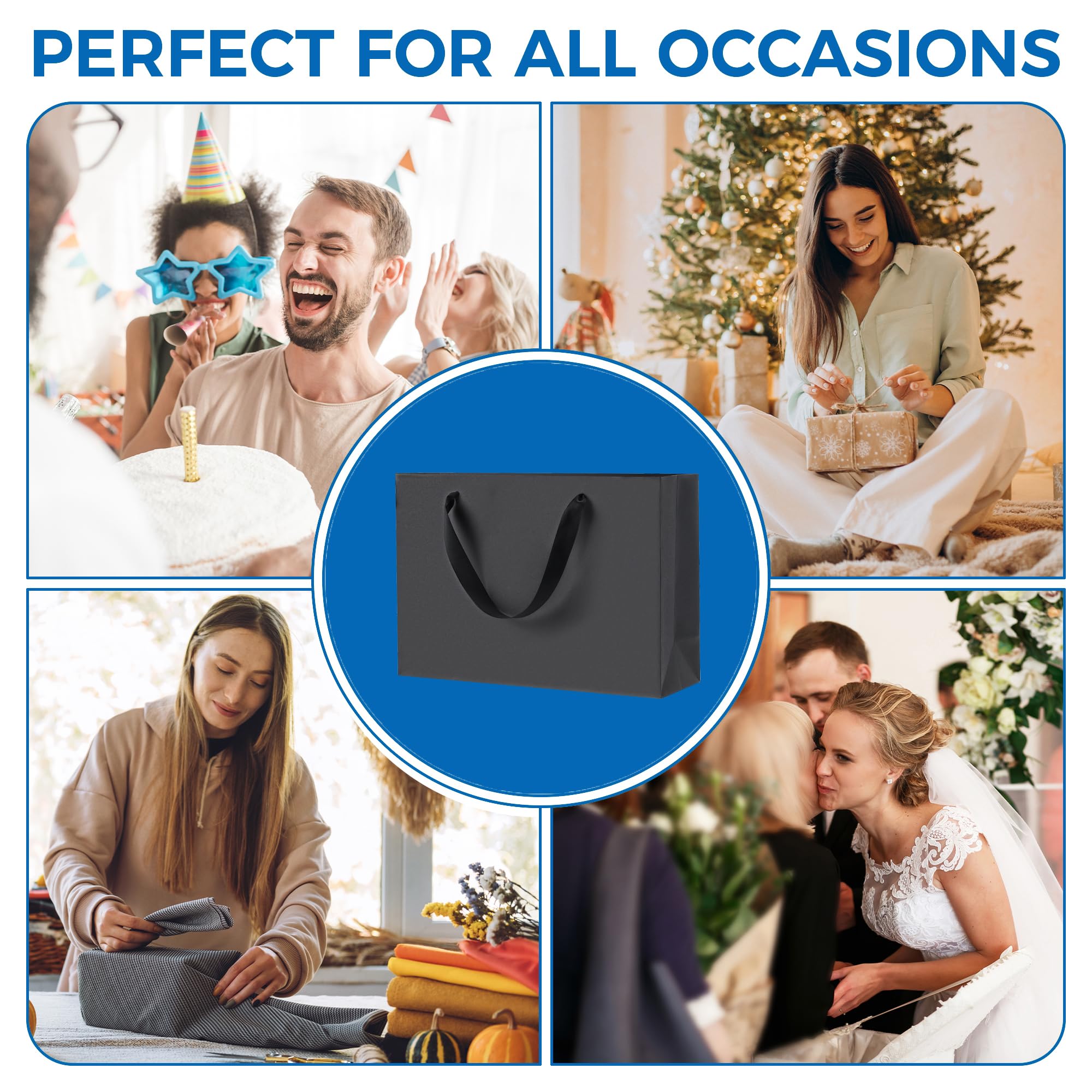 Argivean Black Gift Bags With Handles: 14pcs Medium Gift Bags Bulk 8x5x10 Inch For Wedding Party Birthday Business (M,14)