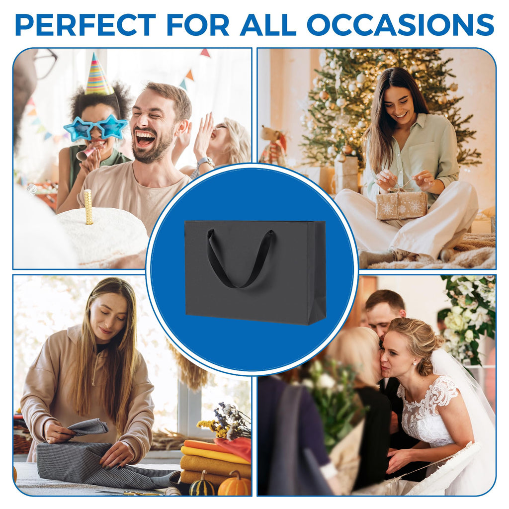 Argivean Black Gift Bags With Handles: 14pcs Medium Gift Bags Bulk 8x5x10 Inch For Wedding Party Birthday Business (M,14)