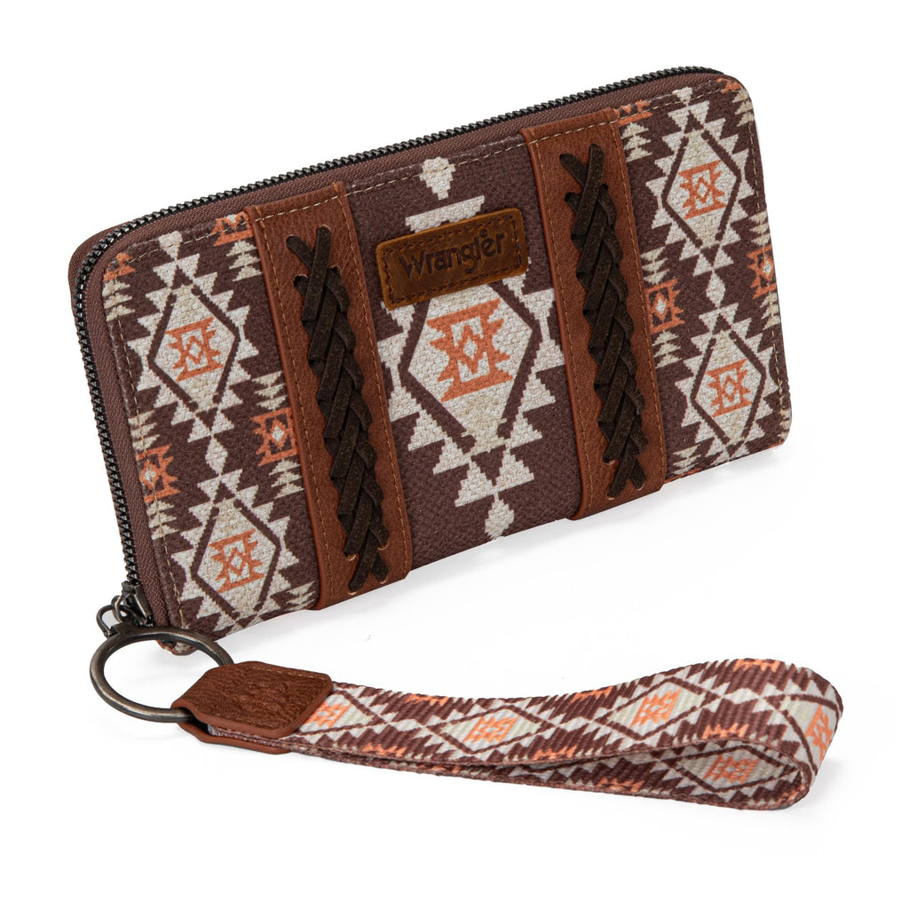 Wrangler Wallet Purse for Women Western Aztec Clutch Wristlet Wallet with Credit Card Holder