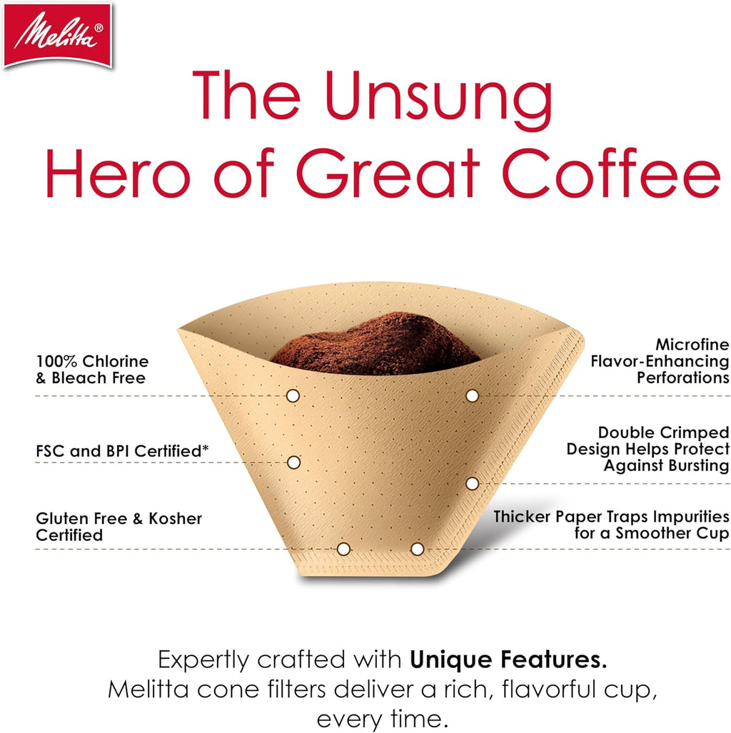 Melitta #4 Cone Coffee Filters, Bamboo, 80 Count (Pack Of 6), 480 Total Filters - Fits all 8-12 Cup Cone Coffee Makers and Pour-Overs, Compostable, Tear-Resistant, Made in USA