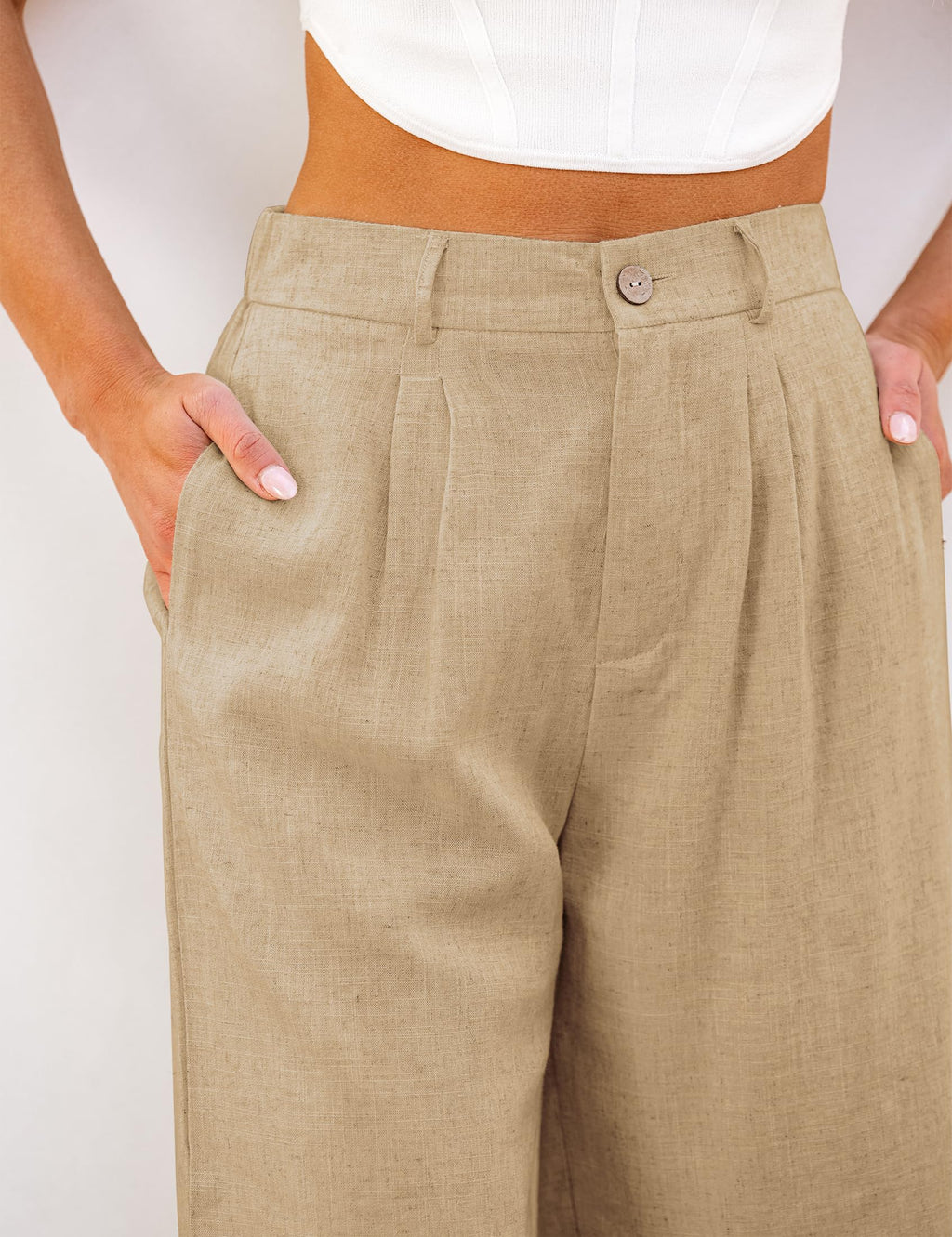 luvamia Bermuda Shorts for Women High Waisted Linen Dressy Casual Pleated Wide Leg Summer Shorts with Elastic Waist