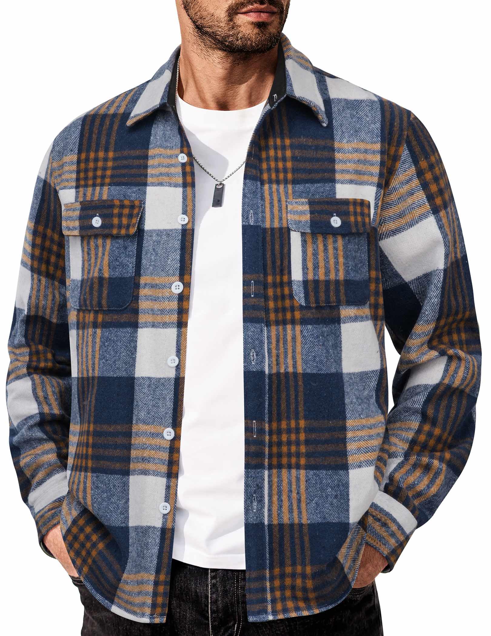 COOFANDY Men's Flannel Shirts Long Sleeve Cotton Plaid Shirt Jacket Casual Button Down Shirt with Pockets