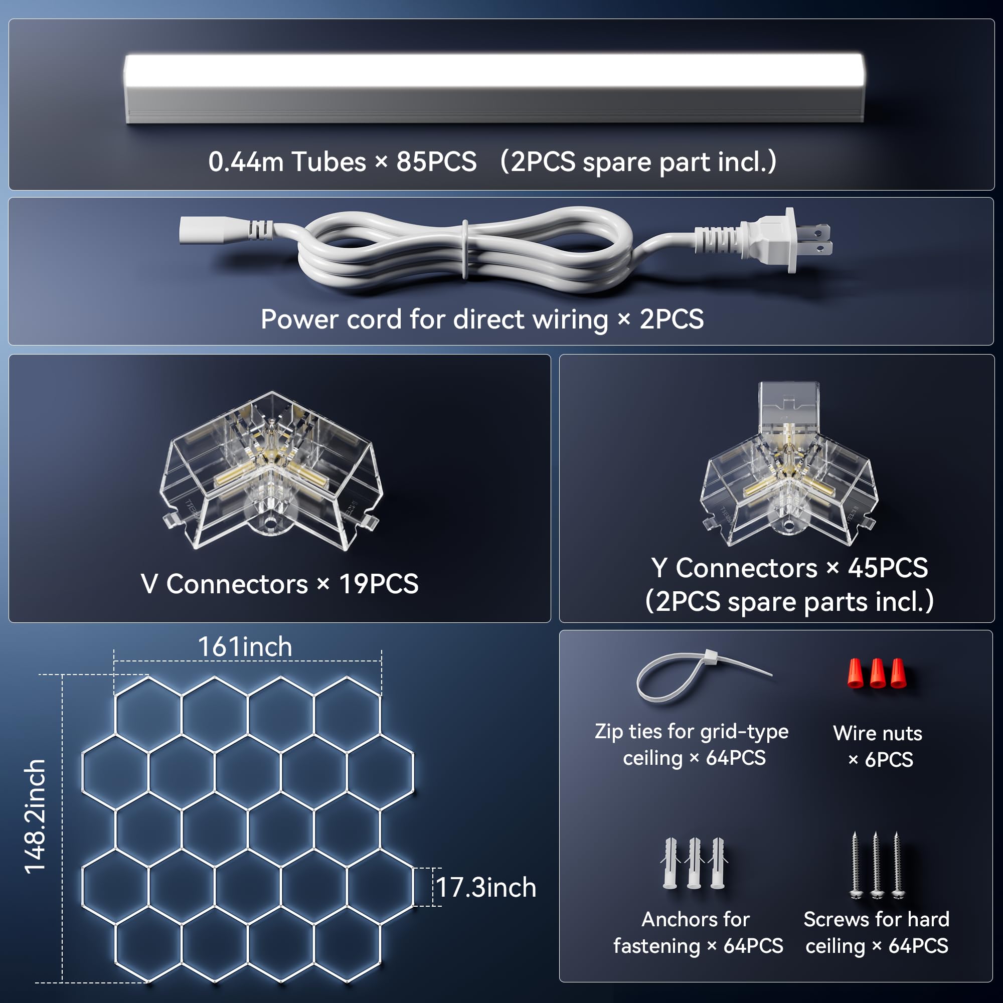 MODERN Hexagon LED Light,105W 12600LM 6500K, 3 Hexagonal LED Shop Light for Auto Shops, Malls & Work Areas