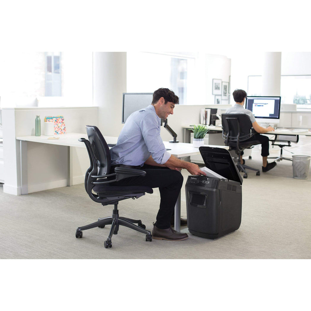 Fellowes AutoMax Micro-Cut 100M Commercial Office Auto Feed 2-in-1 Paper Shredder with 100-Sheet Capacity, Black