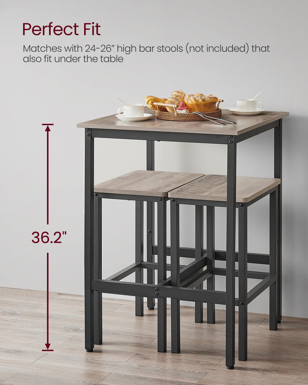 VASAGLE Bar Table, Kitchen Dining Table, High Top Pub Table, Bar Height Cocktail Table for Living Room Party, Sturdy Metal, 15.7 x 39.4 x 35.4 Inches for Narrow Spaces, Ebony Black and Ink Black