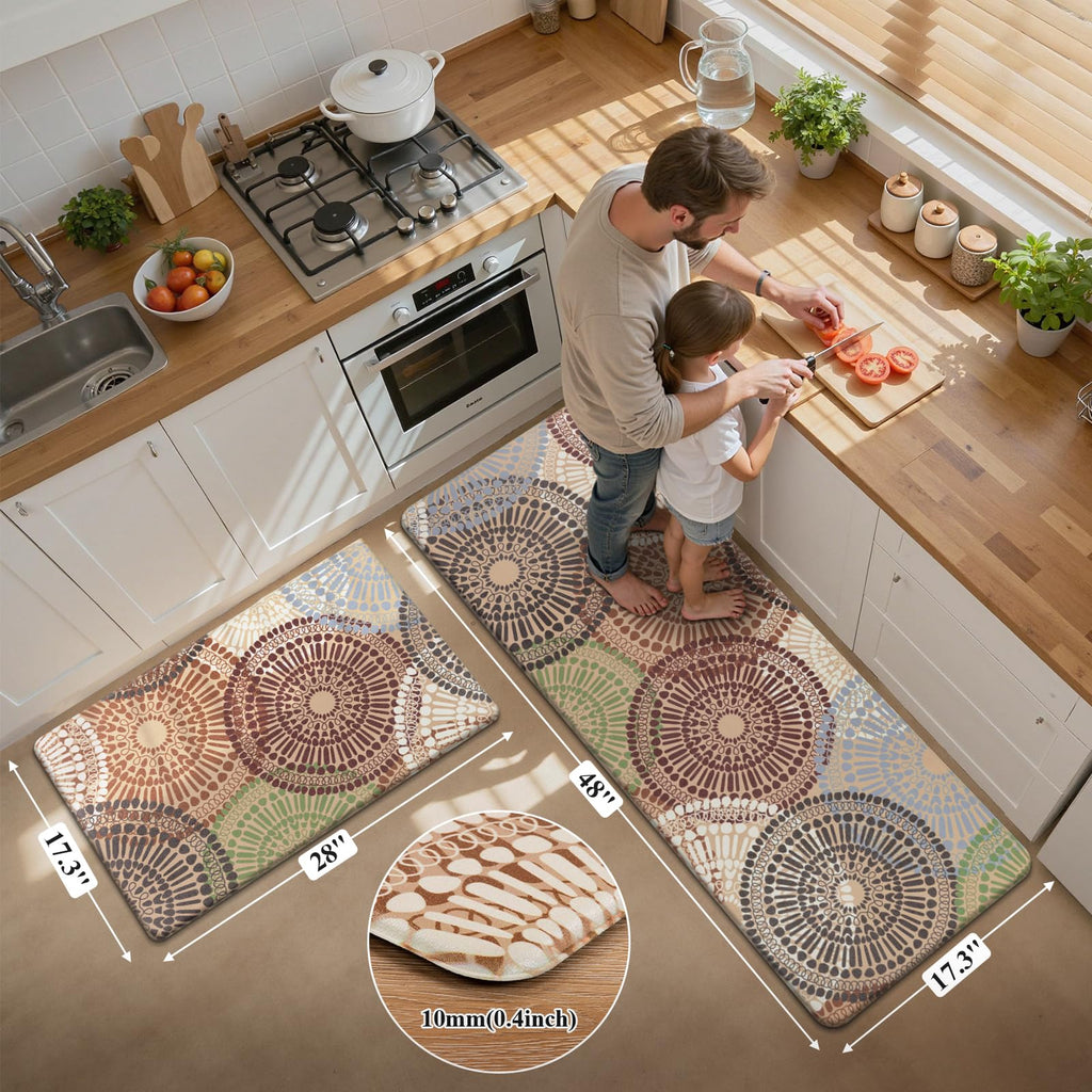 HEBE Anti Fatigue Kitchen Rugs Sets of 2, Non Slip Kitchen Mats for Floor, Waterproof Cushioned Comfort Standing Carpet for Kitchen Sink, Home Office, Laundry Room