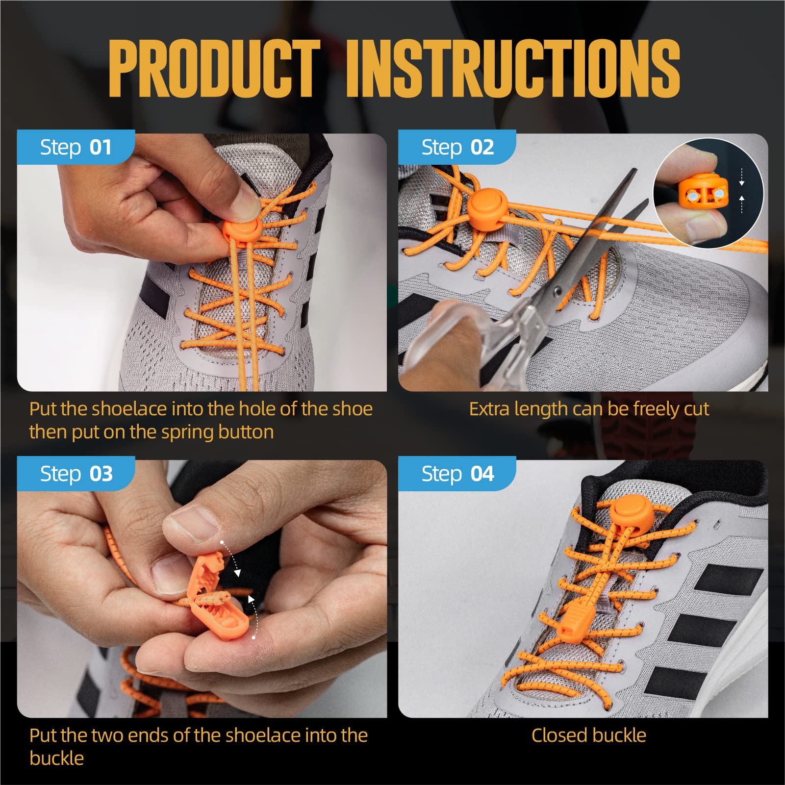 No Tie Shoelaces - Elastic Shoe Laces - Lock Shoelaces for Sneakers - One Size Fits All for Adults and Kids