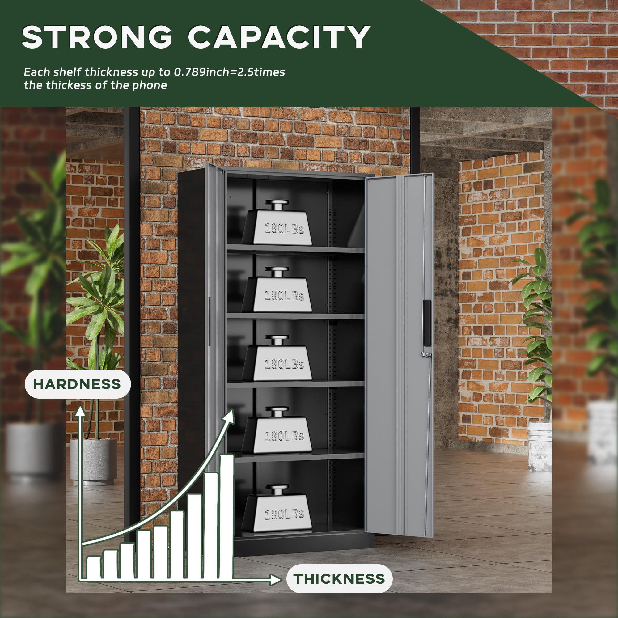 Greenvelly Metal Storage Cabinet, 36" Locking Storage Cabinet with Doors and Shelves, Lockable Storage Cabinets for Home Office, Utility Locker Cabinet, Steel Garage Cabinet with 2 Keys, Black