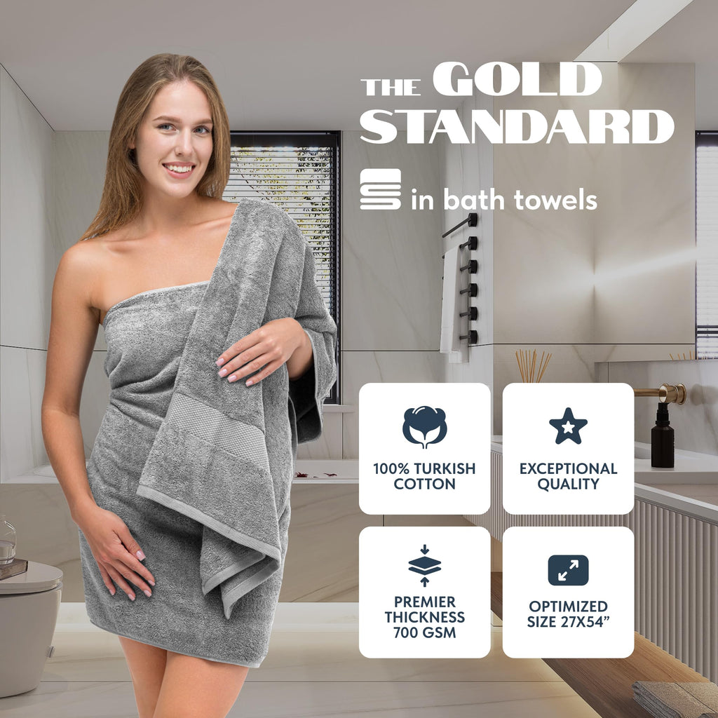 White Classic Luxury Bath Towels Set of 4 Large - 700 GSM Turkish Cotton Ultra Soft Bath Towels 27x54 | Highly Absorbent and Quick Dry | Hotel Towels for Bathroom Luxury, Plush Shower Towels, White