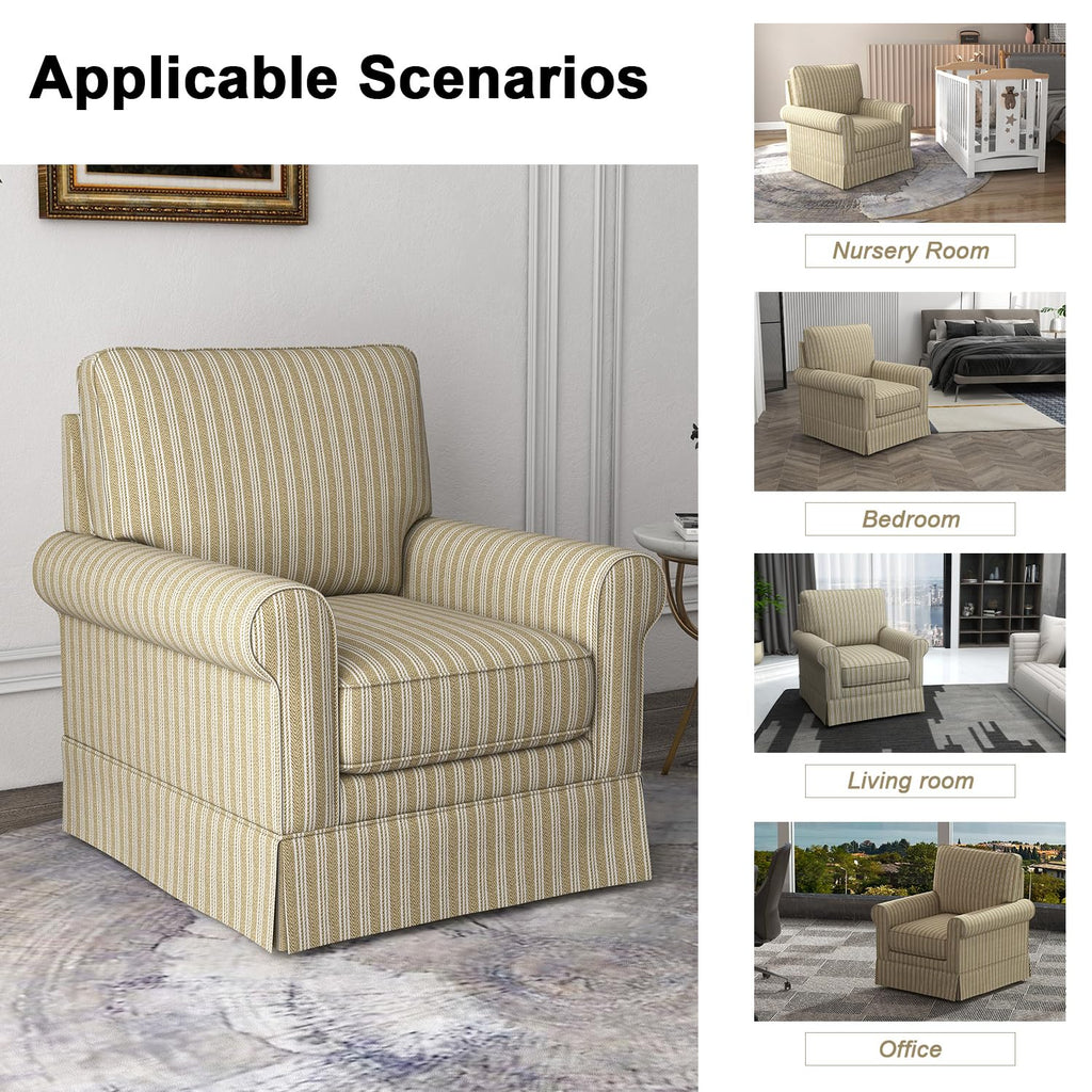 INZOY Swivel Accent Chair Linen Mid Century Modern Chair, Comfy Swivel Barrel Reading Chair, Upholstered Square Chair for Living Room Bedroom Small Spaces, Fully Assembled, Beige