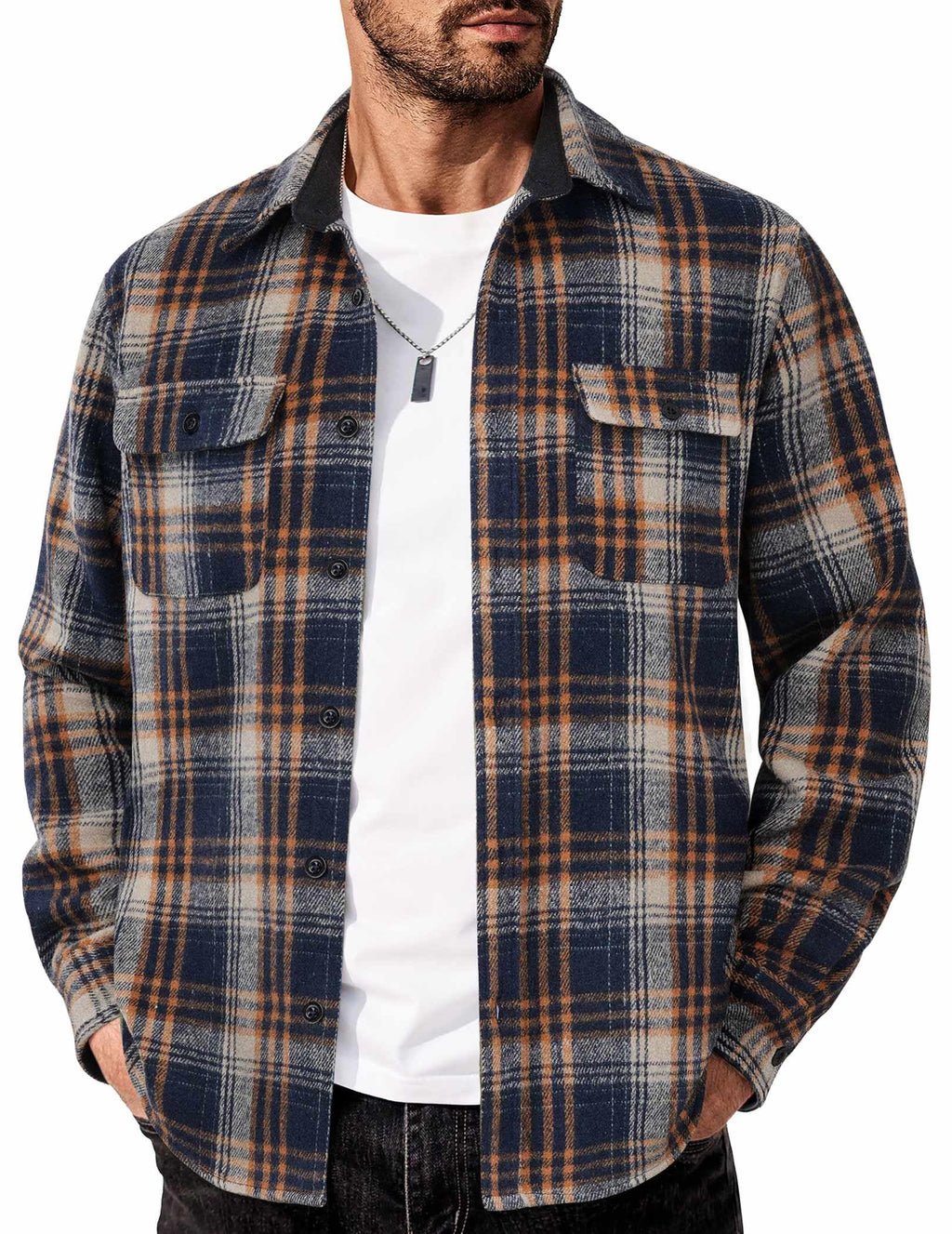 COOFANDY Men's Flannel Shirts Long Sleeve Cotton Plaid Shirt Jacket Casual Button Down Shirt with Pockets