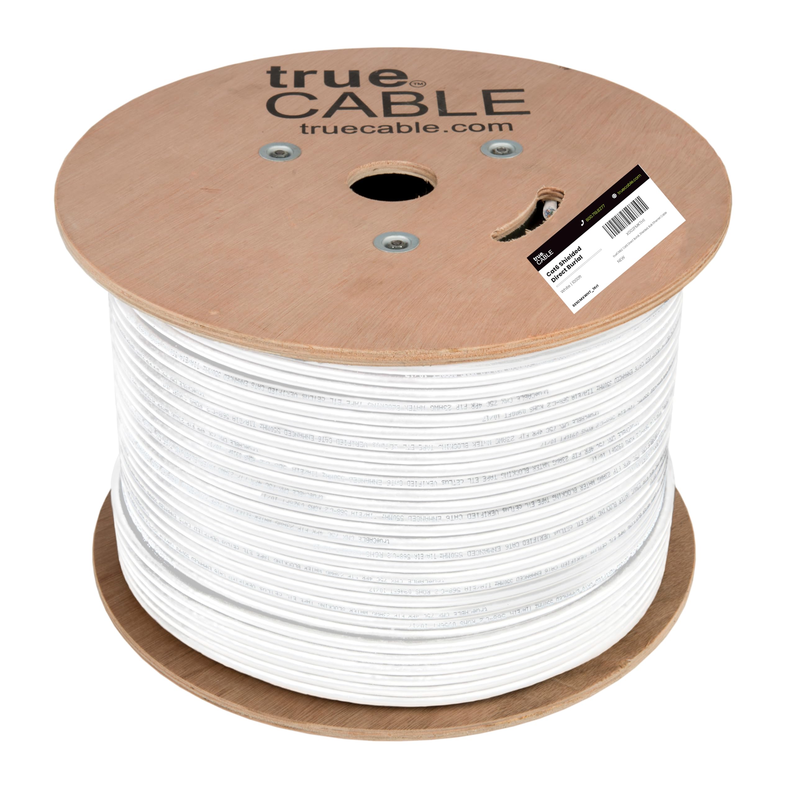 TRUE CABLE Cat6 Direct Burial Outdoor Bulk Ethernet Cable, Shielded F/UTP, 500ft, Brown, 23AWG Solid Bare Copper, Heavy Duty Outdoor, OSP Jacket, Waterproof, UV, 550MHz, PoE++ 100W (4PPoE)