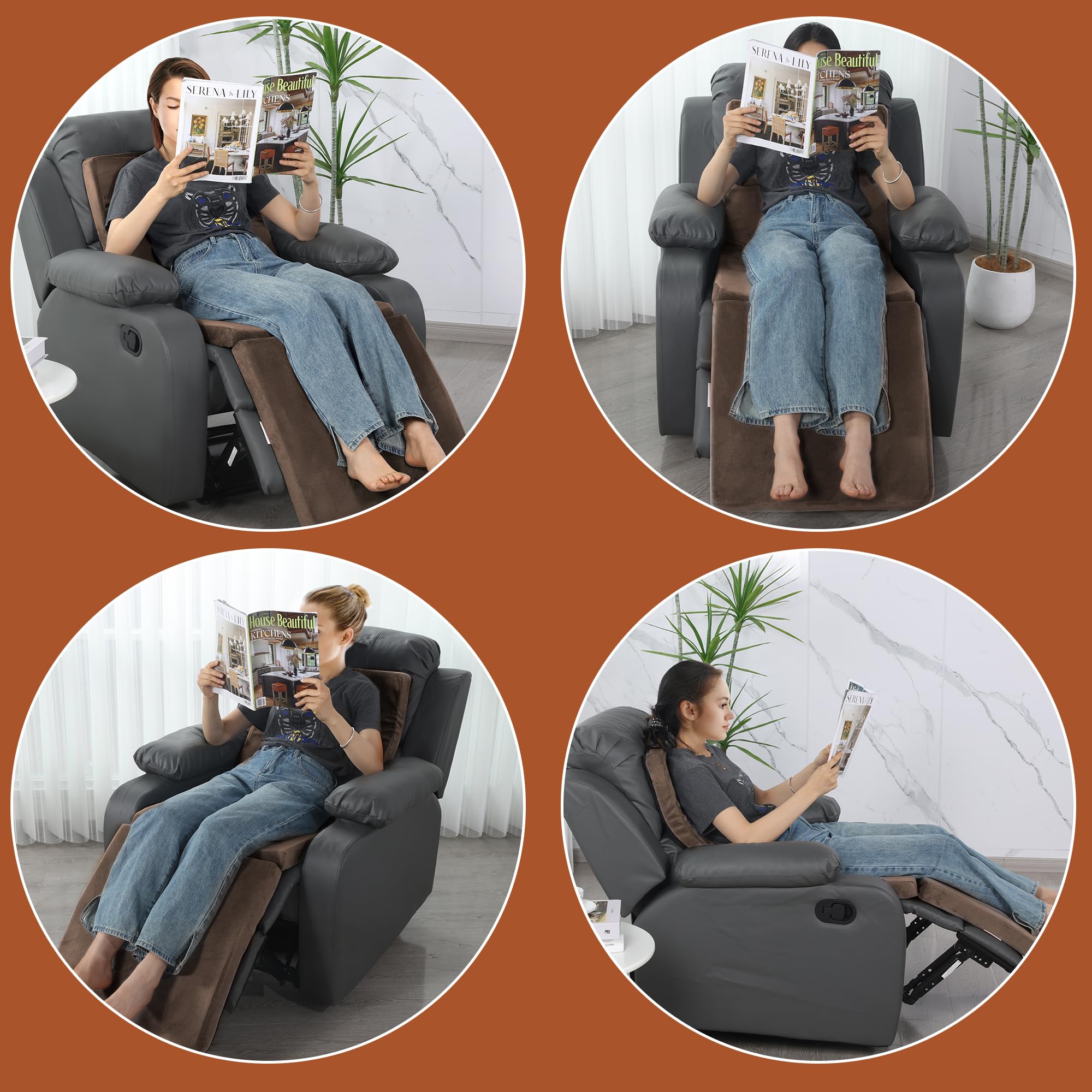 HOMBYS 3-in-1 Recliner Seat Cushion with Lumbar Support Pillow & Footrest, Multi-Functional Adjustable Height 2" to 6" for You to Choose, Non-Slip Foam Chair Cushion for Elderly, Black
