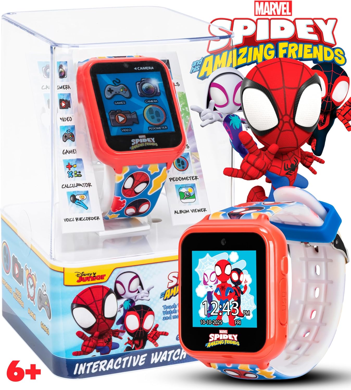 Marvel Spidey and His Amazing Friends Interactive Kids Smart Watch with Camera Games Voice Recorder Calculator Pedometer Colorful Silicone Strap Fits Wrists 5.5" to 8"