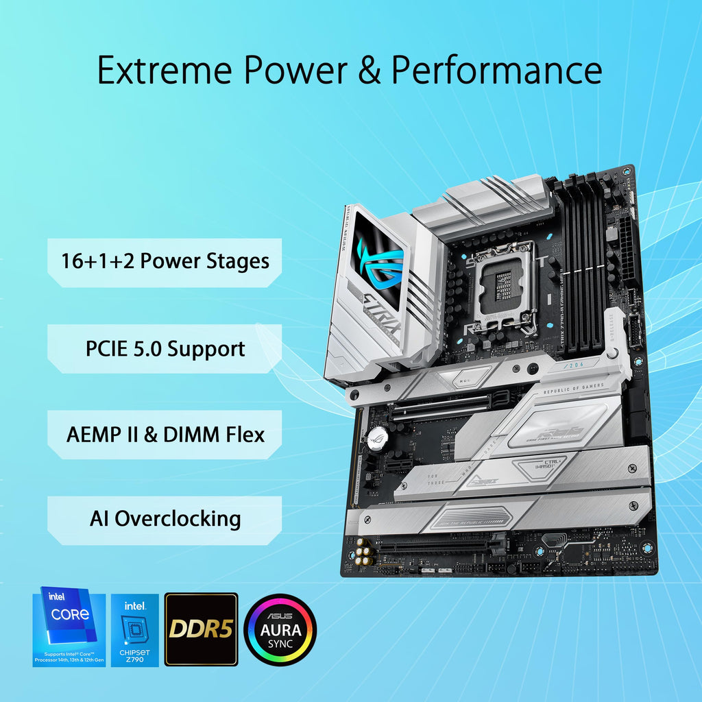 ASUS ROG Strix Z790-E Gaming WiFi 6E LGA 1700(Intel 14th,13th&12th Gen) ATX gaming motherboard(PCIe 5.0, DDR5,18+1 power stages,2.5 Gb LAN,Thunderbolt 4,5xM.2, 1xPCIe 5.0 M.2,Front panel USB 3.2 port)