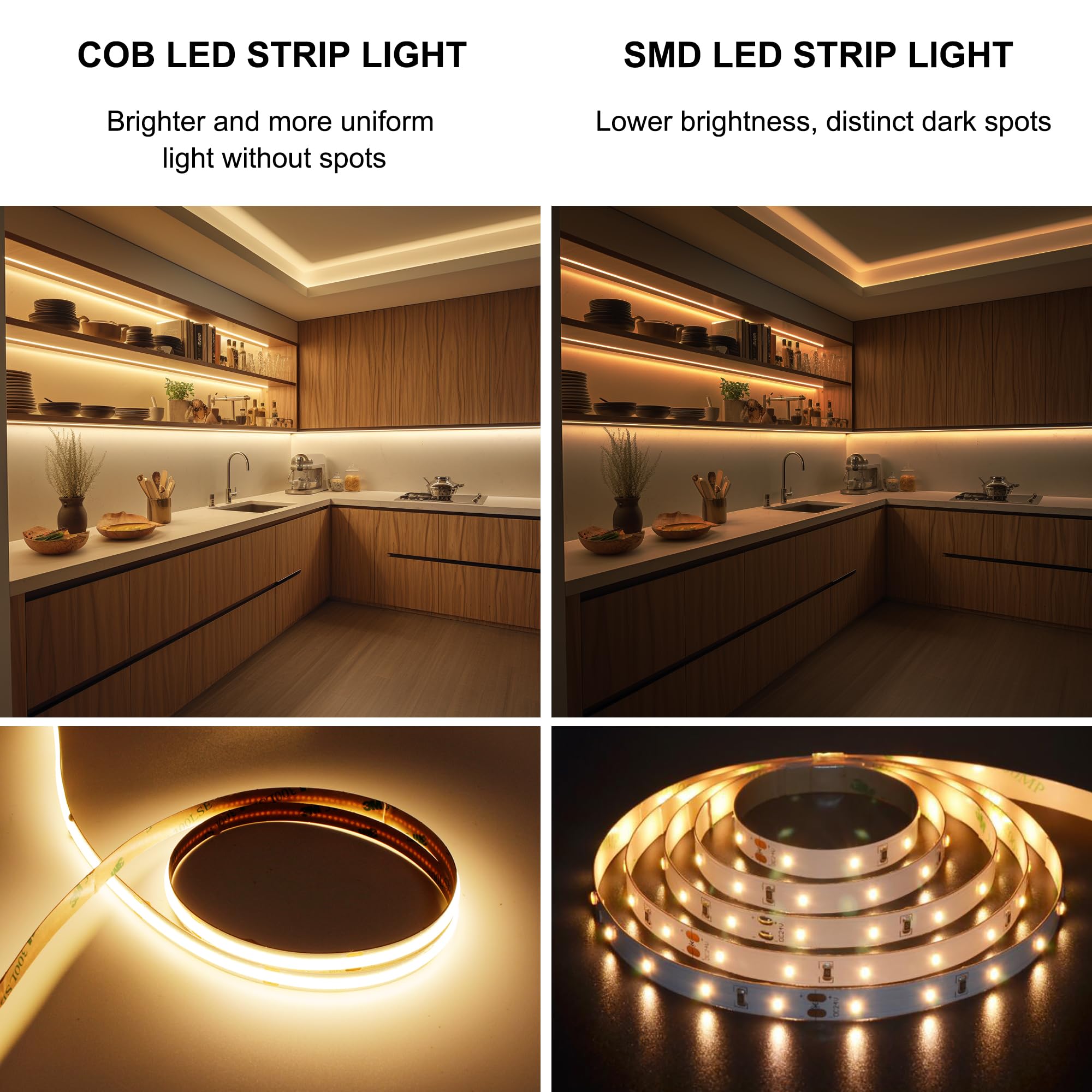 Pandery COB LED Strip,LED Strip Lights 3M/9.84ft,Touch Dimmable LED Strips,CRI90+,2700K Warm White cob led,960LEDs,24V LED Tape Lights,Indoor for Bedroom, Kitchen, TV, Mirror,Cabinet