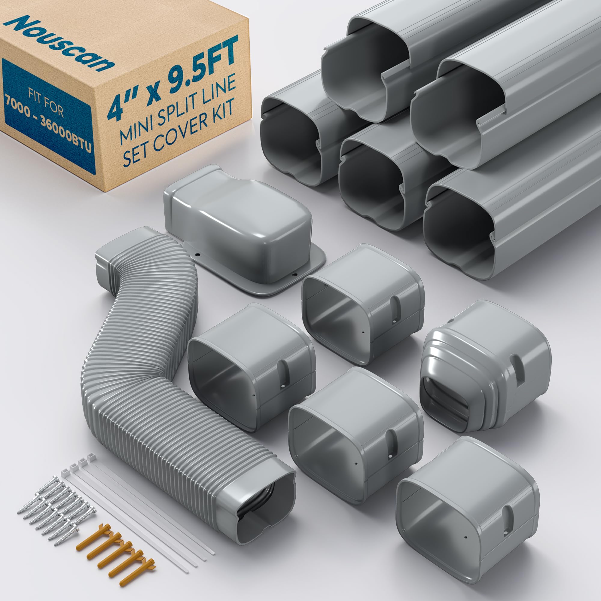 3'' x 9Ft Mini Split Line Set Cover with Flexible Duct, Upgrade PP Decorative Minisplit Lineset Cover Kit, Line Hide for Mini Split, Air Conditioner, Central AC, HVAC and Heat Pumps, Brown
