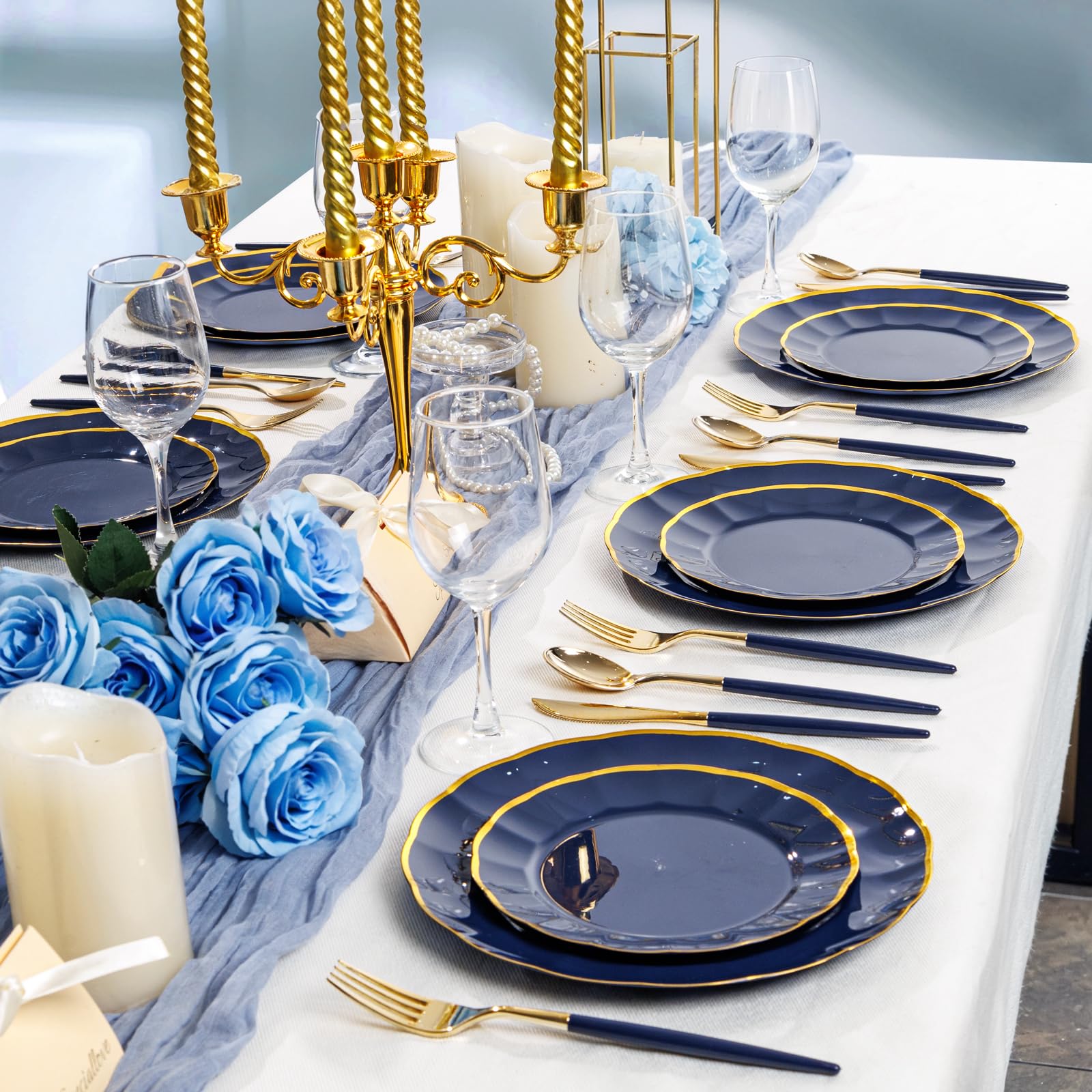 Supernal 102 Pcs Black and Gold Plastic Silverware Set,Heavy Duty Gold Disposable Cutlery for 34 Guests (34 Forks,34 Spoons,34 Knives),Elegant Plastic Flatware for Weddings,Parties & Upscale Events