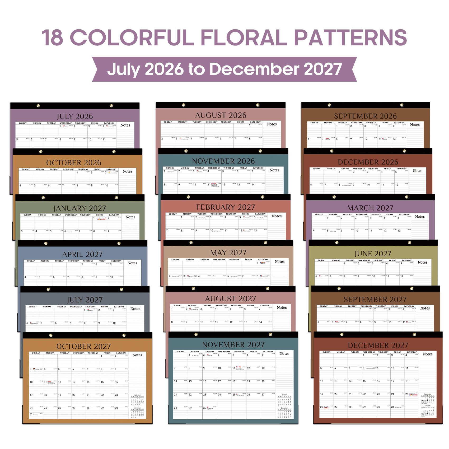 Desk Calendar 2026-2027, 21-Month Calendar Runs Until June 2027, Large 17" x 12" Monthly Desktop & Wall Calendar for Home & Office - Floral