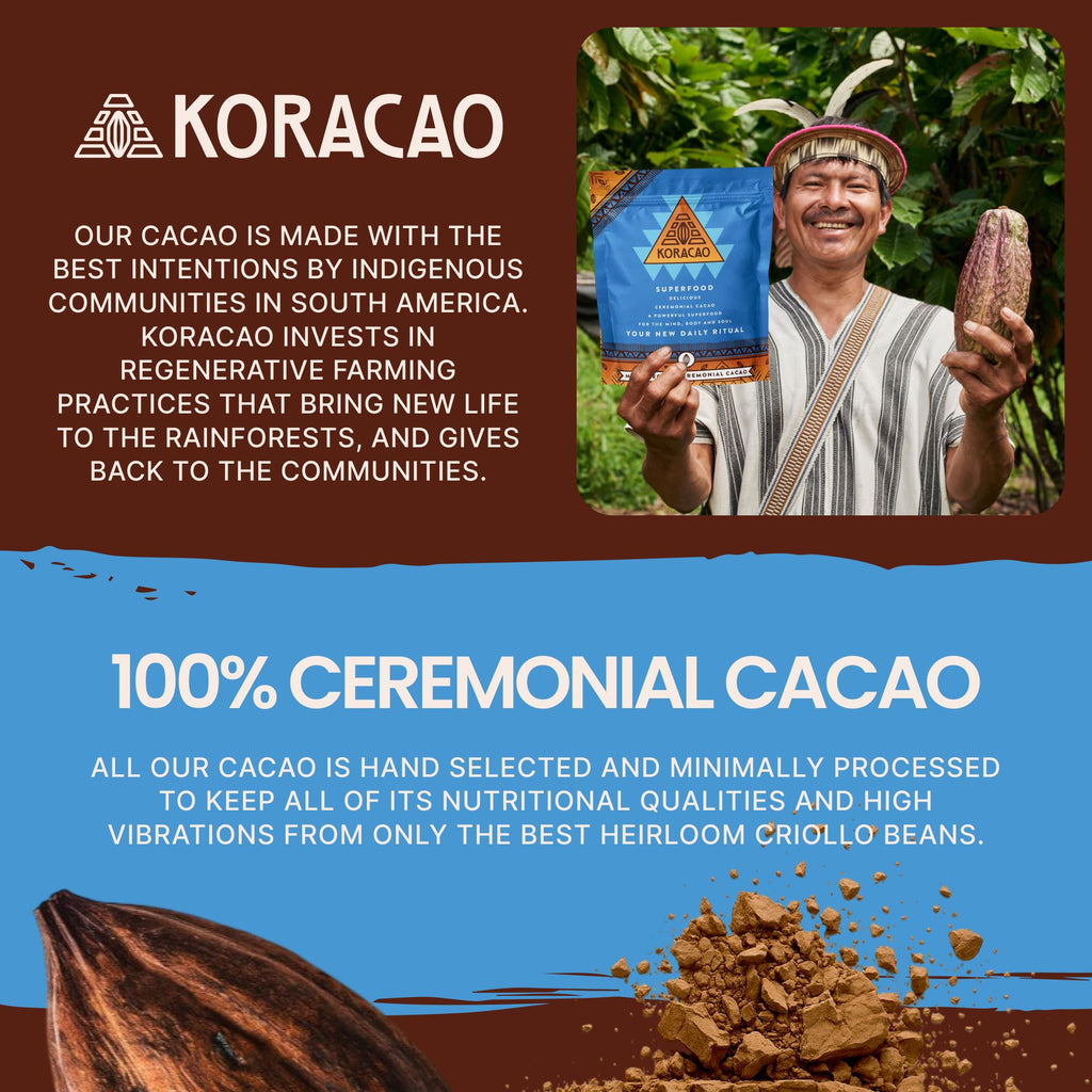 KORACAO Sustainably Harvested Cacao | Ideal Superfood for Everyday Bliss | Ceremonial Grade Cacao | Enhance Your Spiritual Journey with Ancient Superfood Delight - 1 Pound